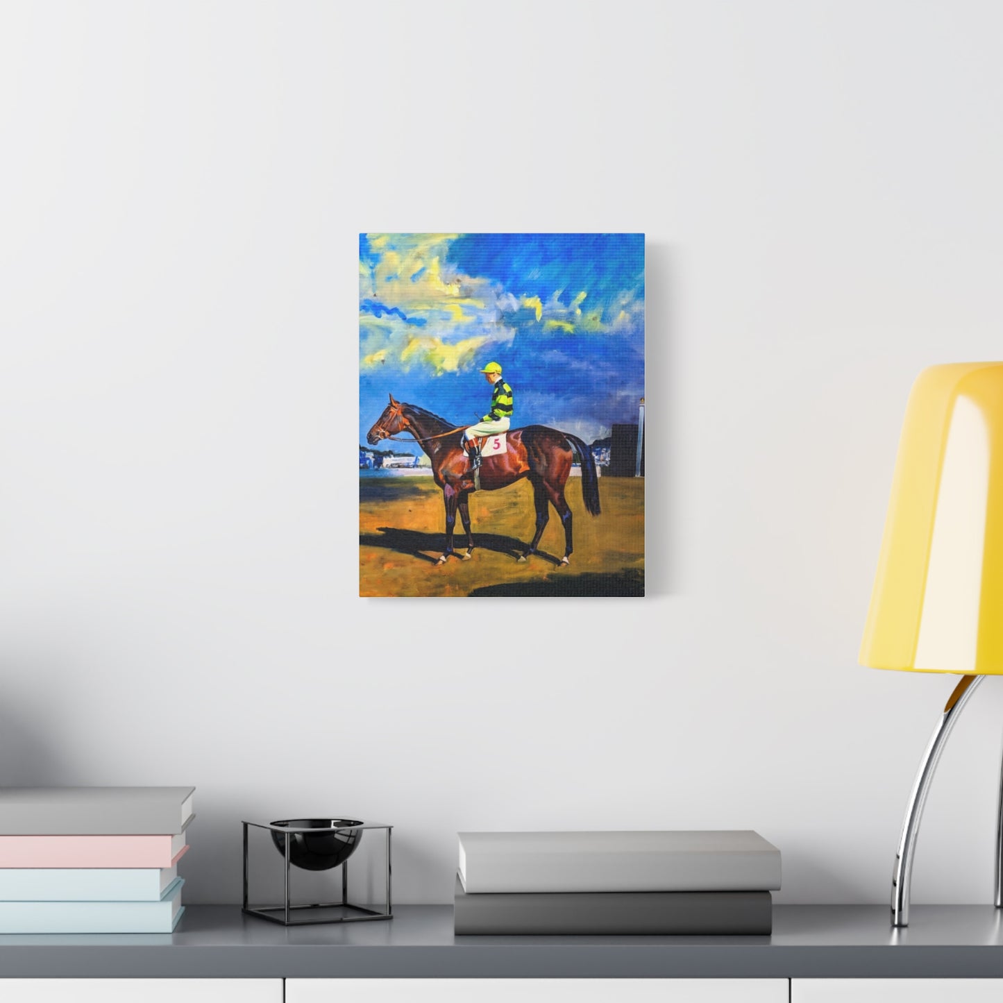 Horse Racing Jockey Canvas Print — Equestrian Art Matte Stretched Wall Decor