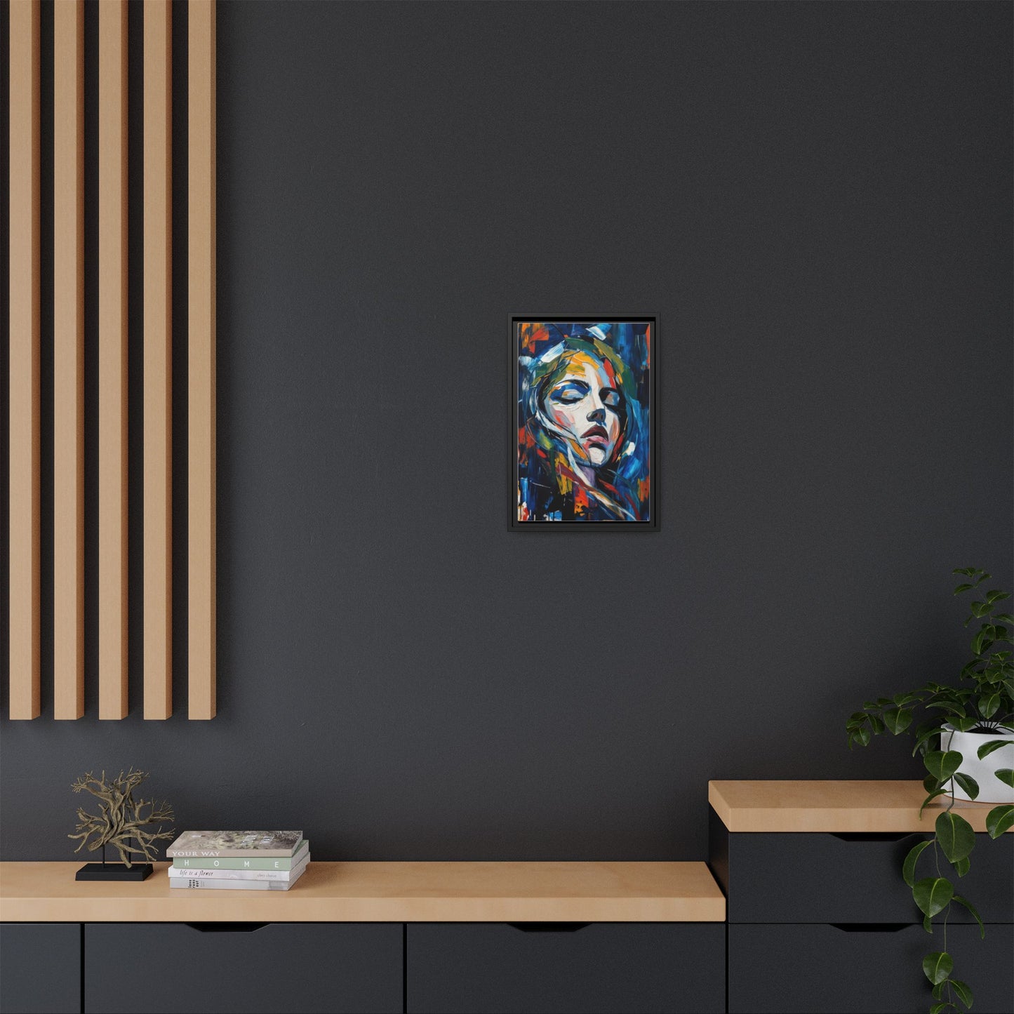 Abstract Colorful Woman Portrait — Framed Matte Canvas Wall Art