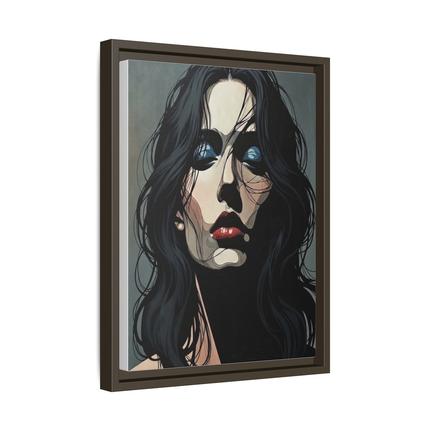 Framed Matte Canvas: Moody Portrait of Woman – Modern Gothic Wall Art