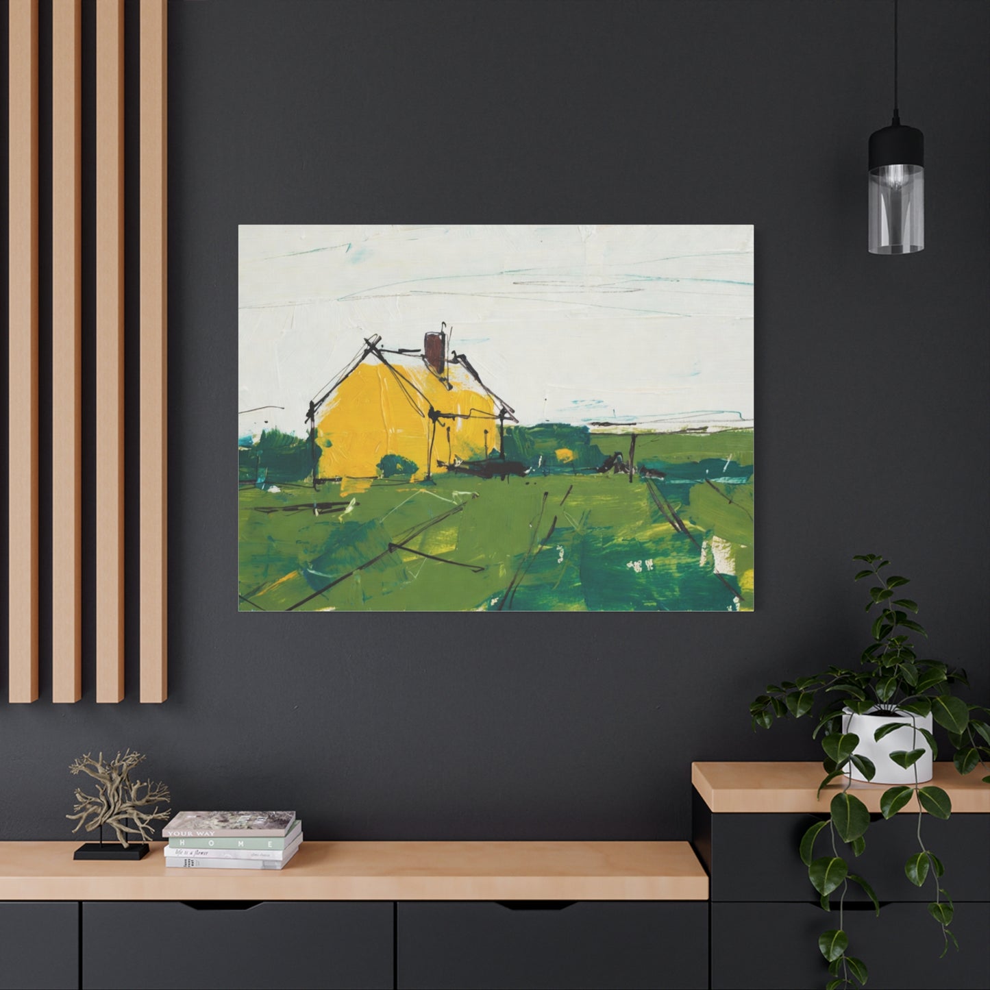 Yellow Cottage Landscape Canvas - Matte Stretched Wall Art
