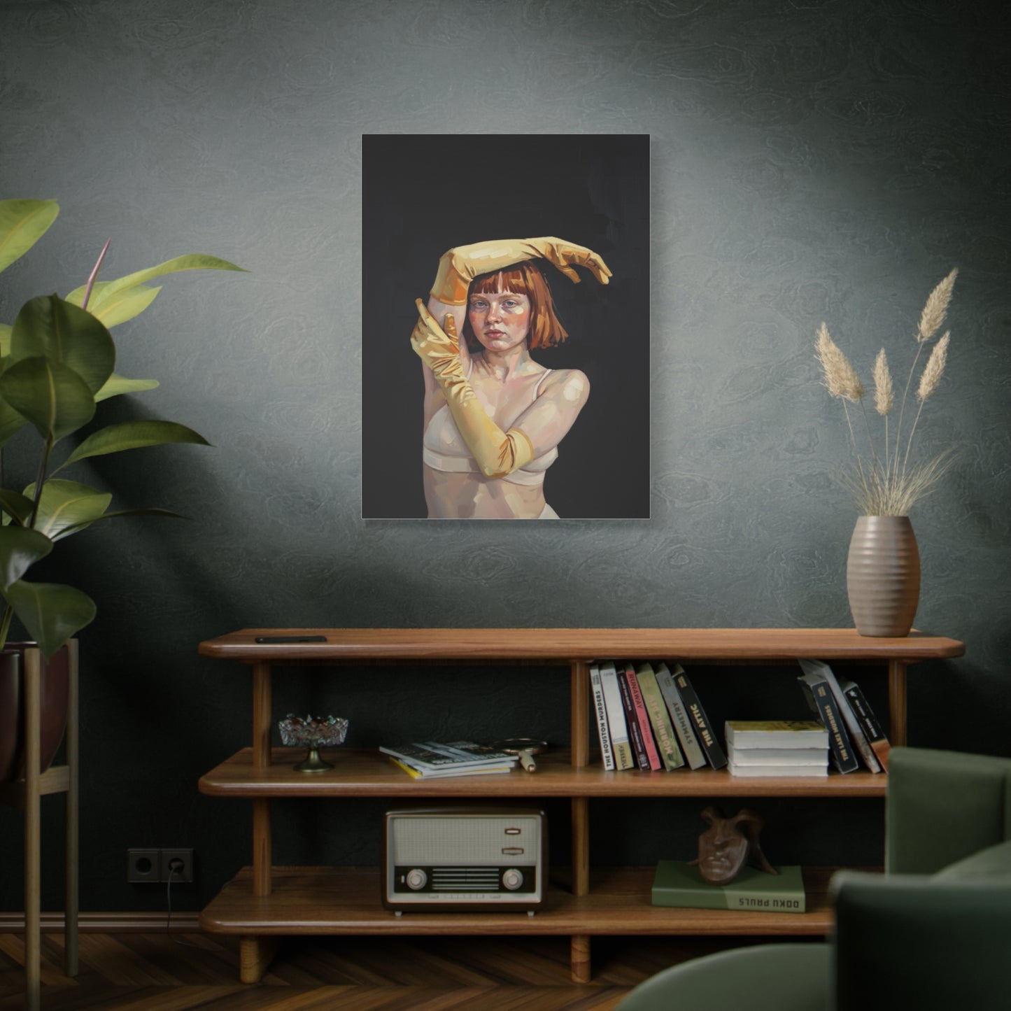 Contemporary Portrait Canvas — Redhead in Yellow Gloves Matte Stretched Art