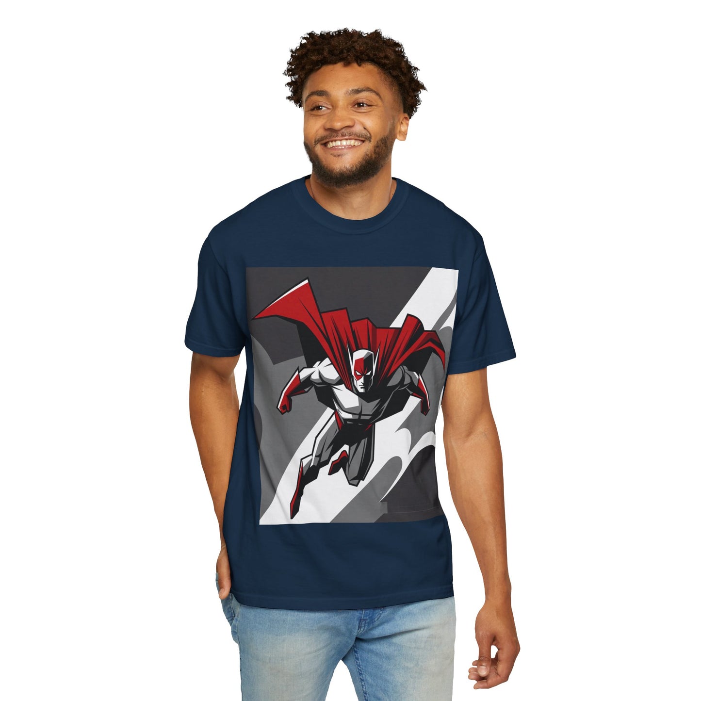 Superhero Action T-Shirt — Red Cape Comic Graphic Tee