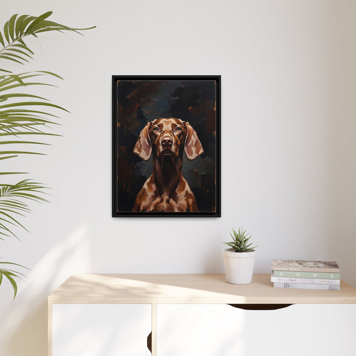 Framed Matte Canvas Dog Portrait – Brown Vizsla Wall Art