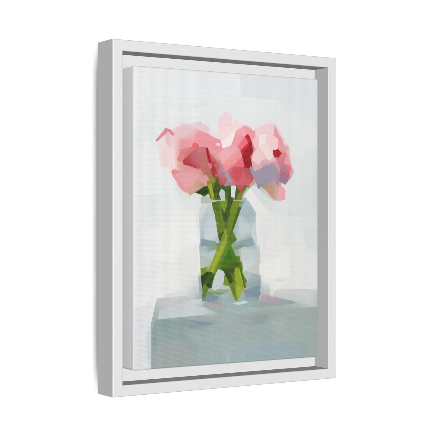 Framed Floral Canvas Art — Pink Peonies in Vase (Matte)