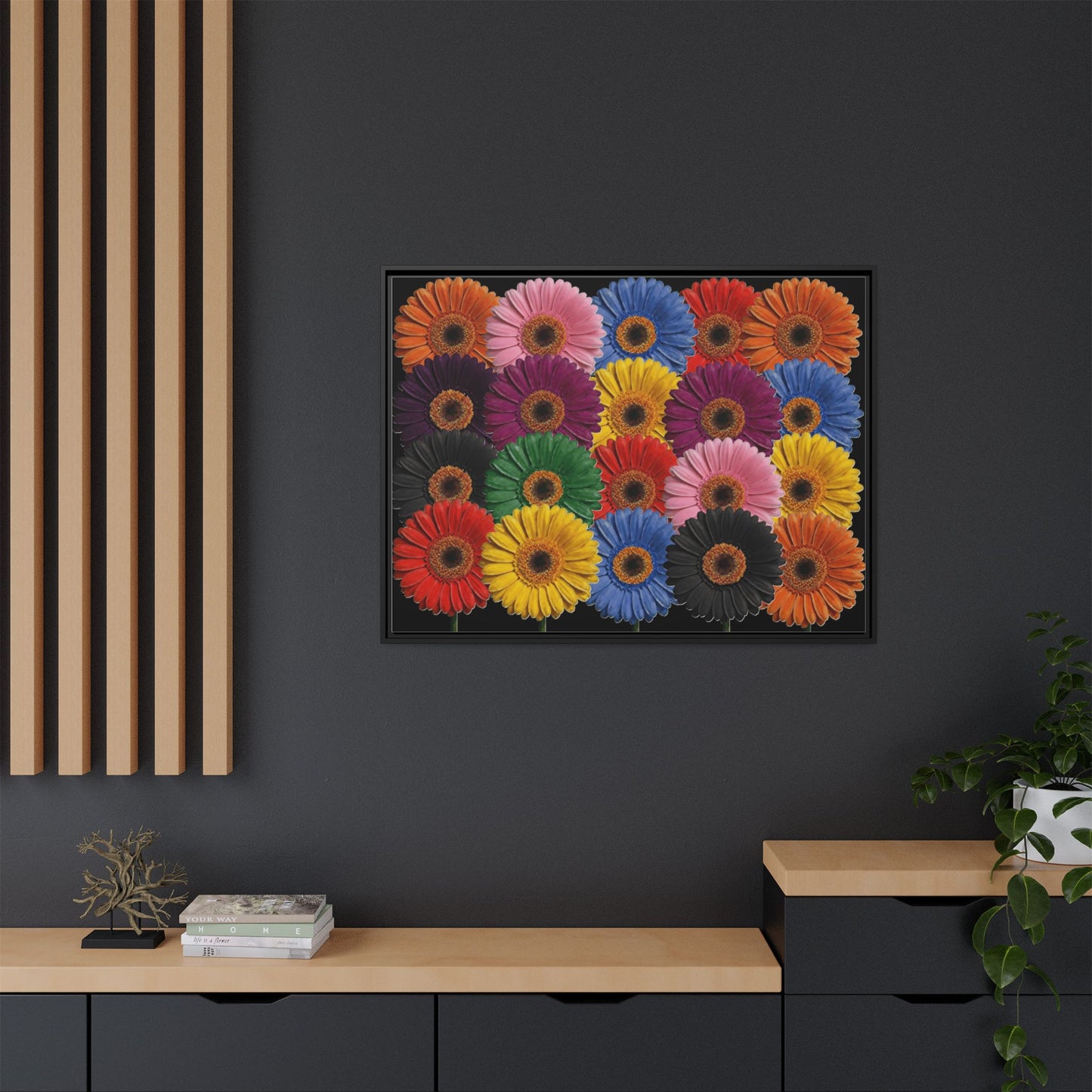 Framed Matte Canvas - Rainbow Gerbera Daisy Wall Art