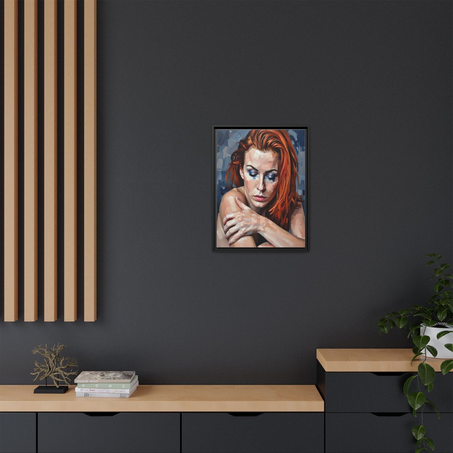 Framed Matte Canvas Art – Contemplative Redhead Portrait