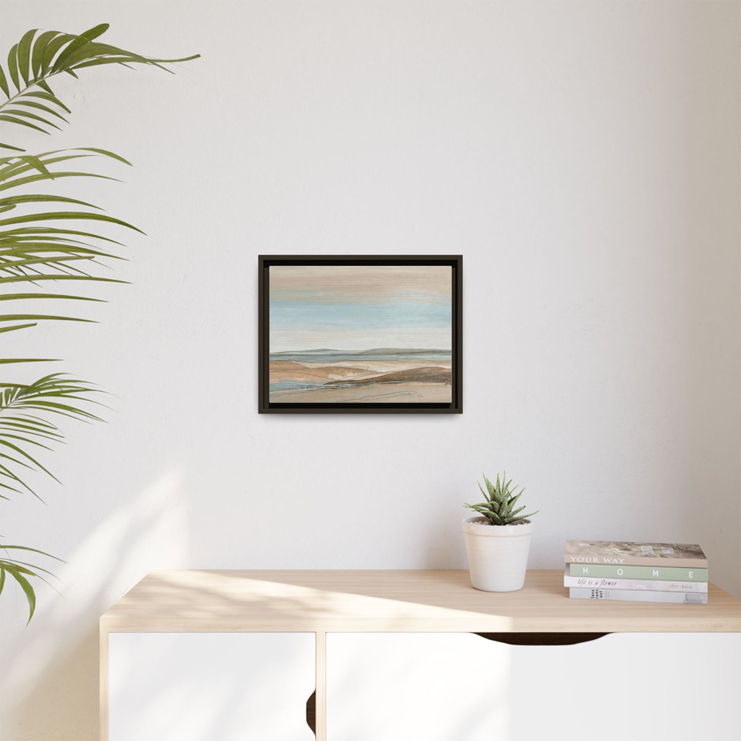 Framed Abstract Landscape Matte Canvas — Serene Coastal Horizon Wall Art