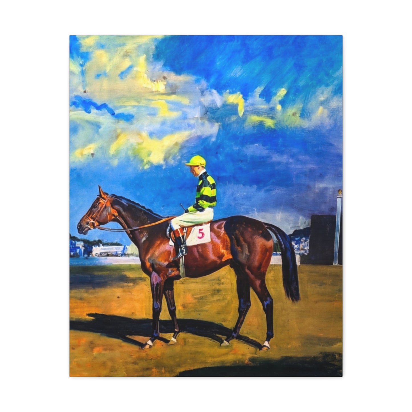 Horse Racing Jockey Canvas Print — Equestrian Art Matte Stretched Wall Decor