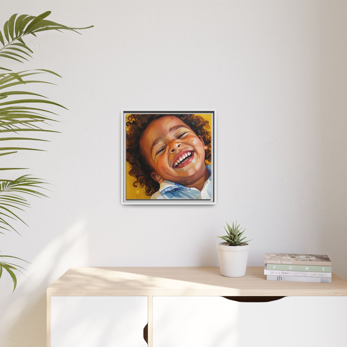 Framed Matte Canvas Print – Joyful Child Portrait, Colorful Nursery Wall Art