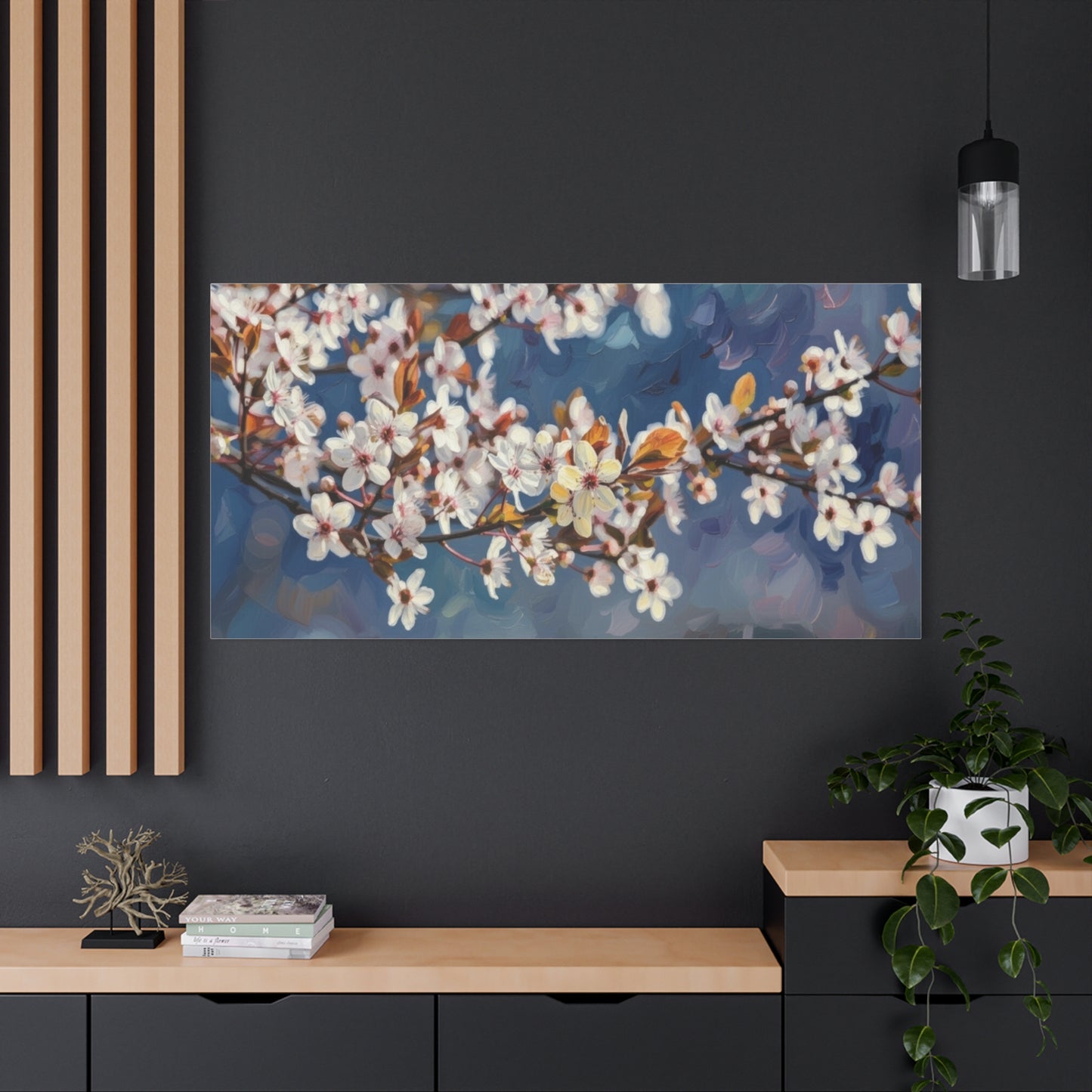 Cherry Blossom Branch Matte Canvas Wall Art — Spring Floral Print