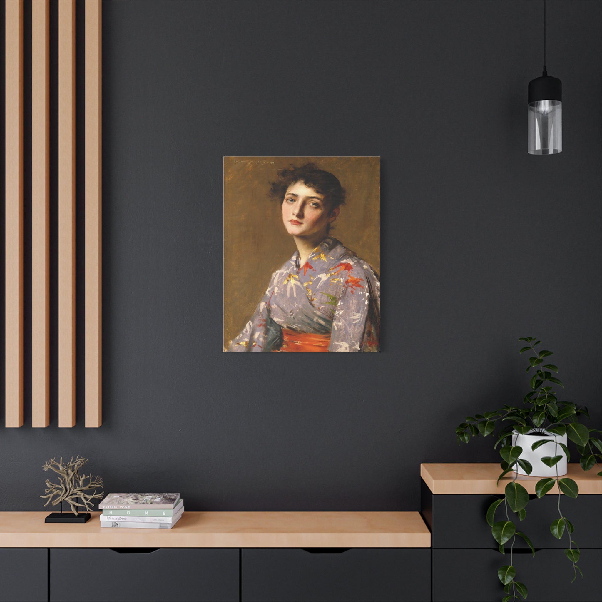 Girl in a Japanese Costume by William Merritt Chase Matte Stretched Canvas Wall Art Print (1.25")