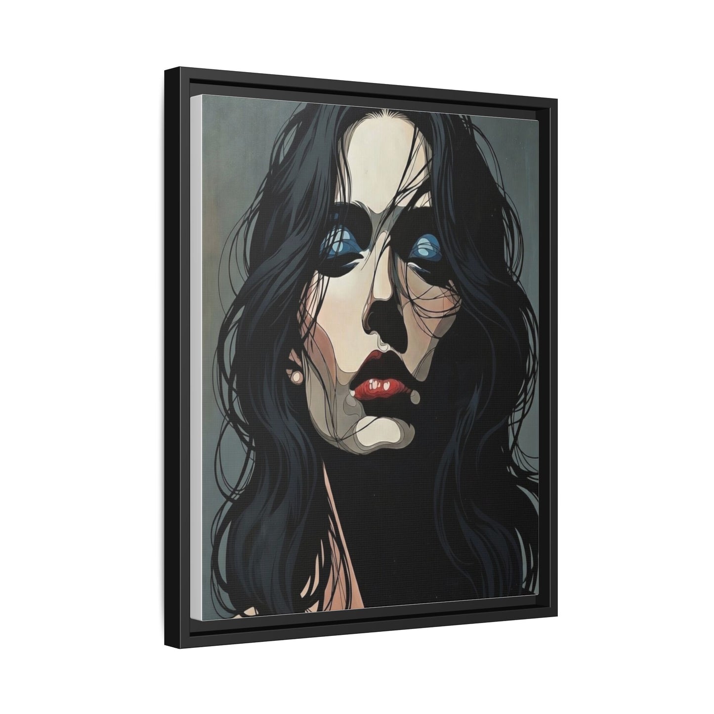 Framed Matte Canvas: Moody Portrait of Woman – Modern Gothic Wall Art
