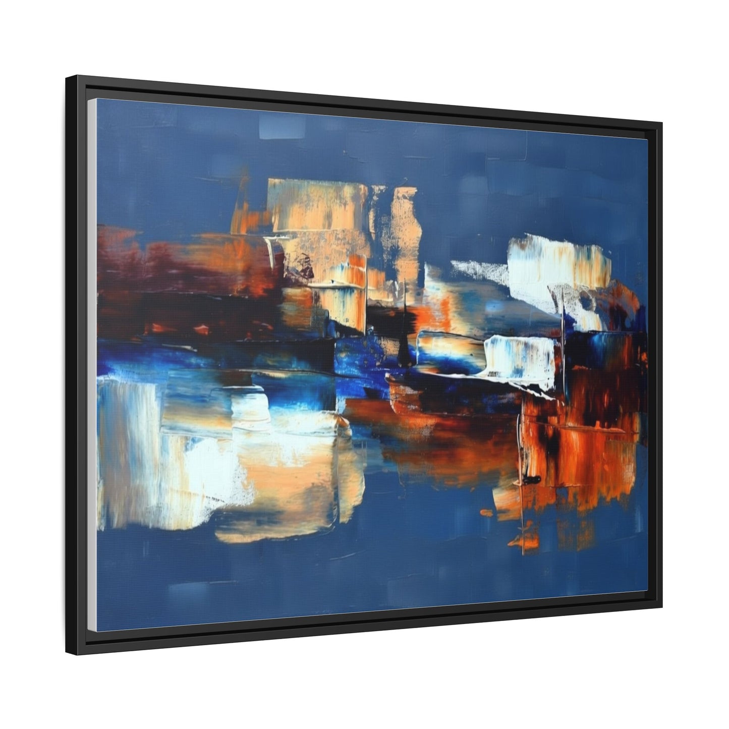Abstract Blue & Rust Framed Canvas Art — Modern Matte Wall Painting