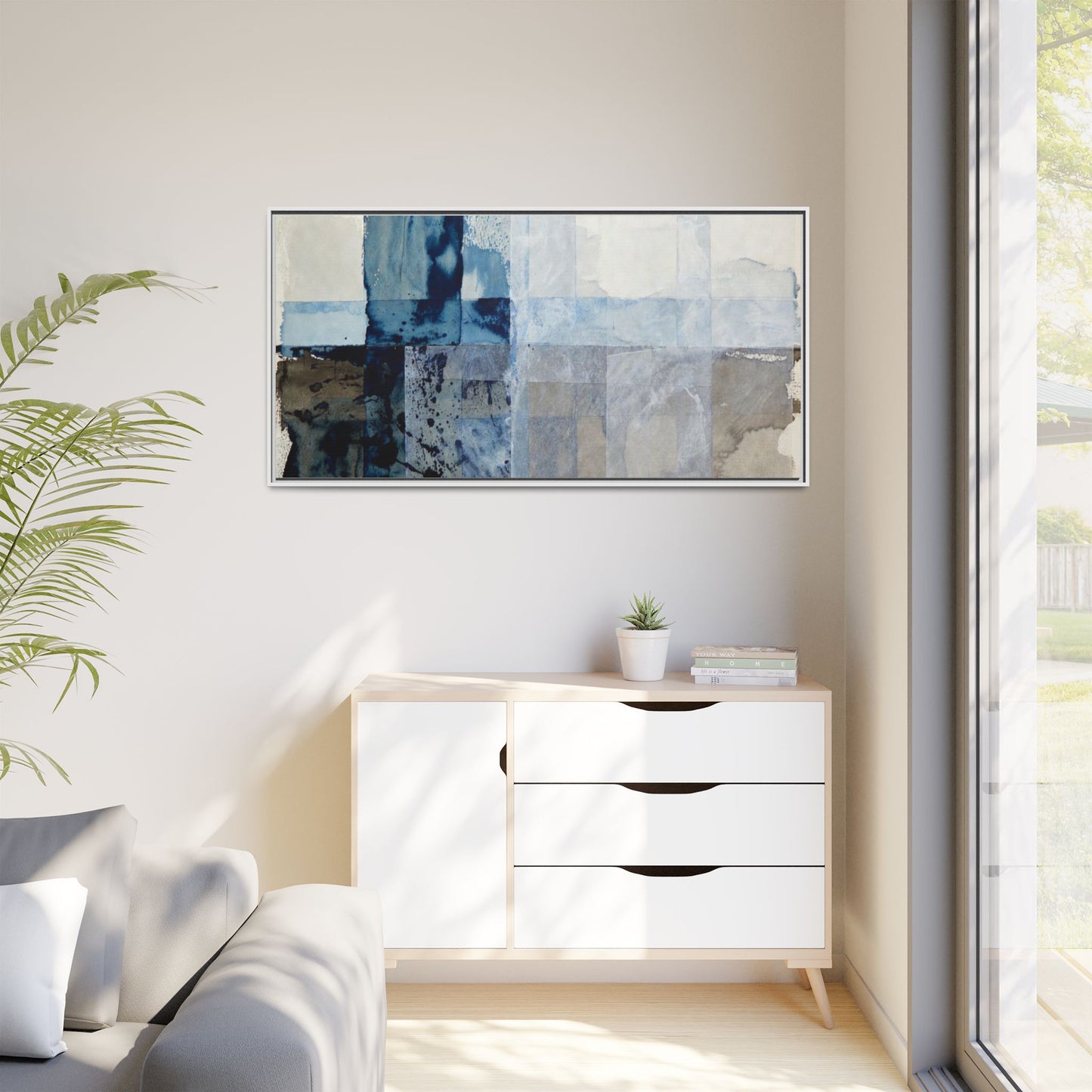 Abstract Coastal Blue Framed Canvas Art