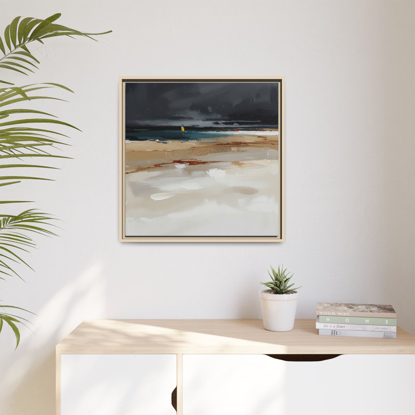 Framed Matte Canvas Beachscape Art Print — Coastal Abstract Wall Decor