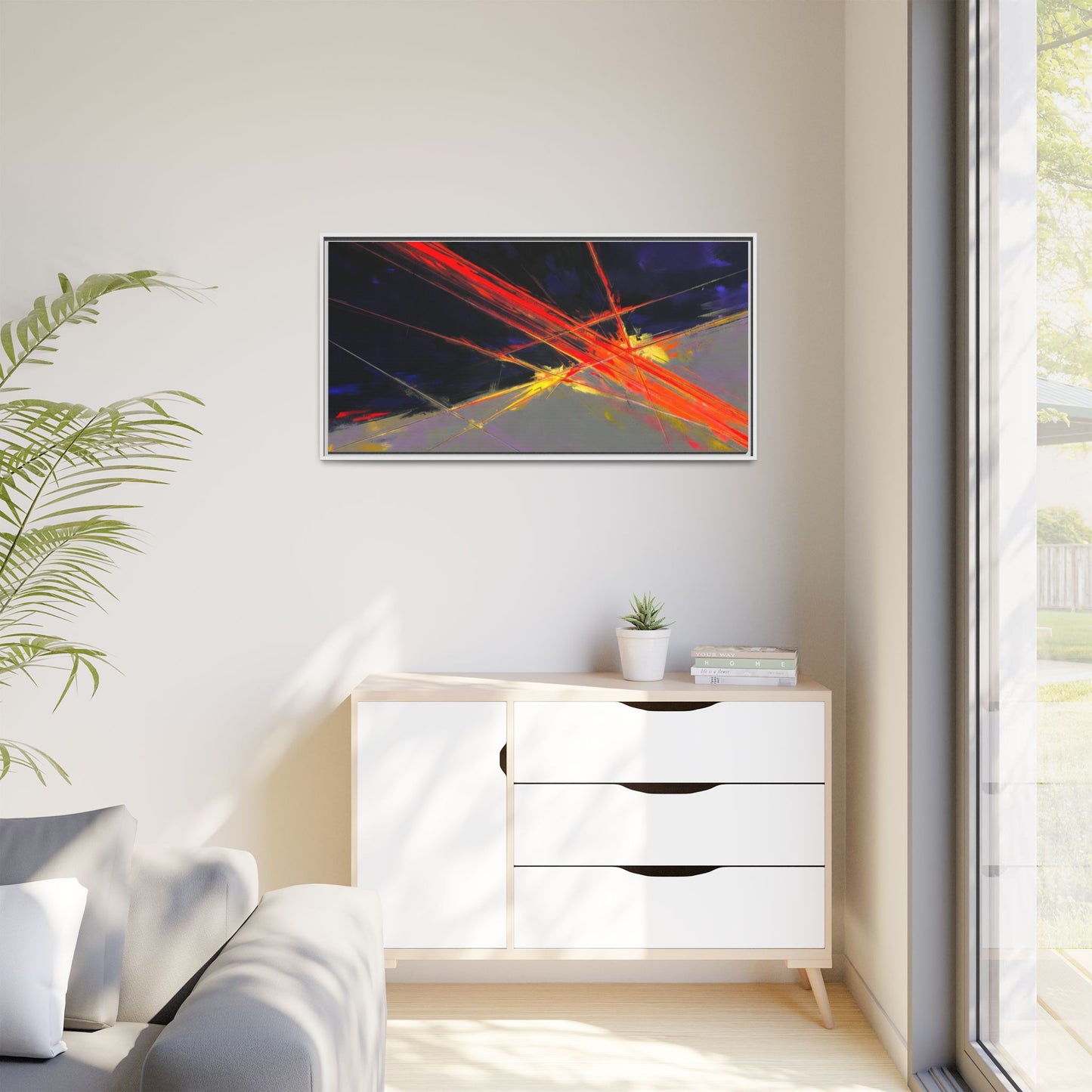 Abstract Red Streaks Framed Matte Canvas Art — Modern Multi‑Color Wall Decor