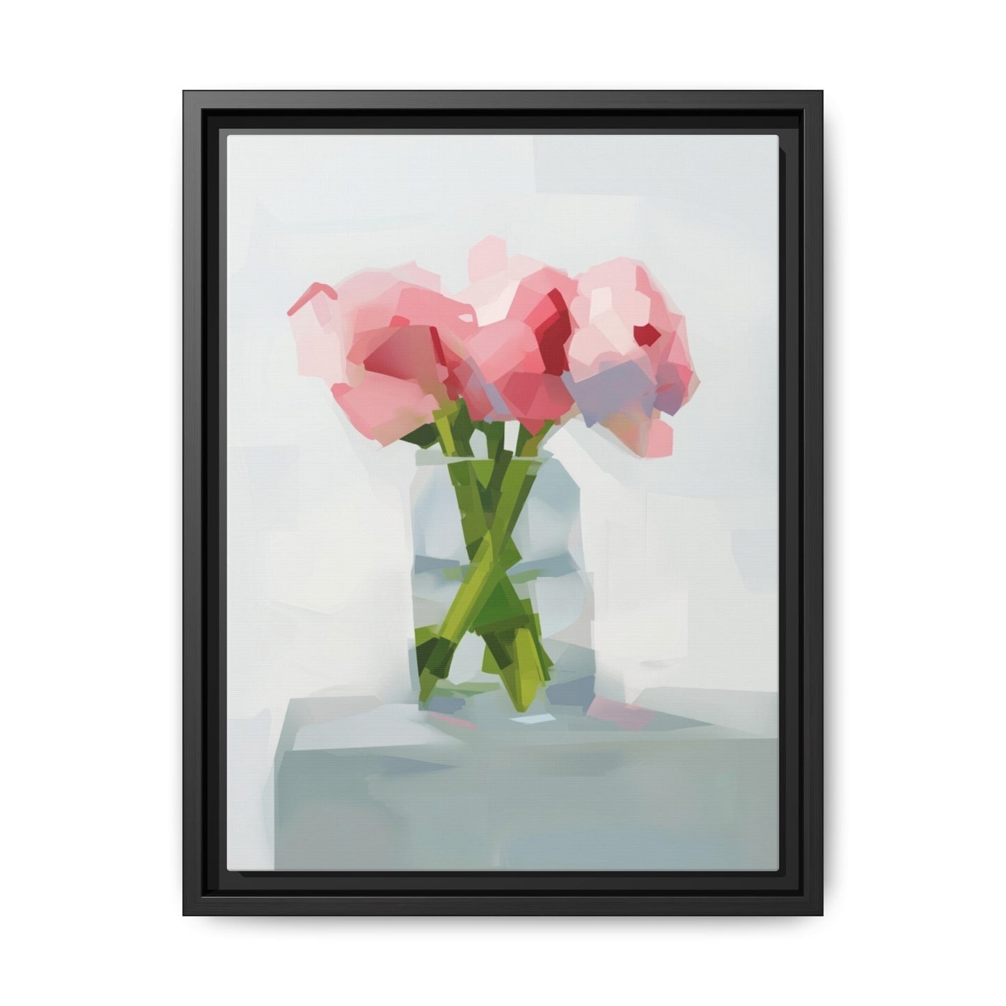 Framed Floral Canvas Art — Pink Peonies in Vase (Matte)