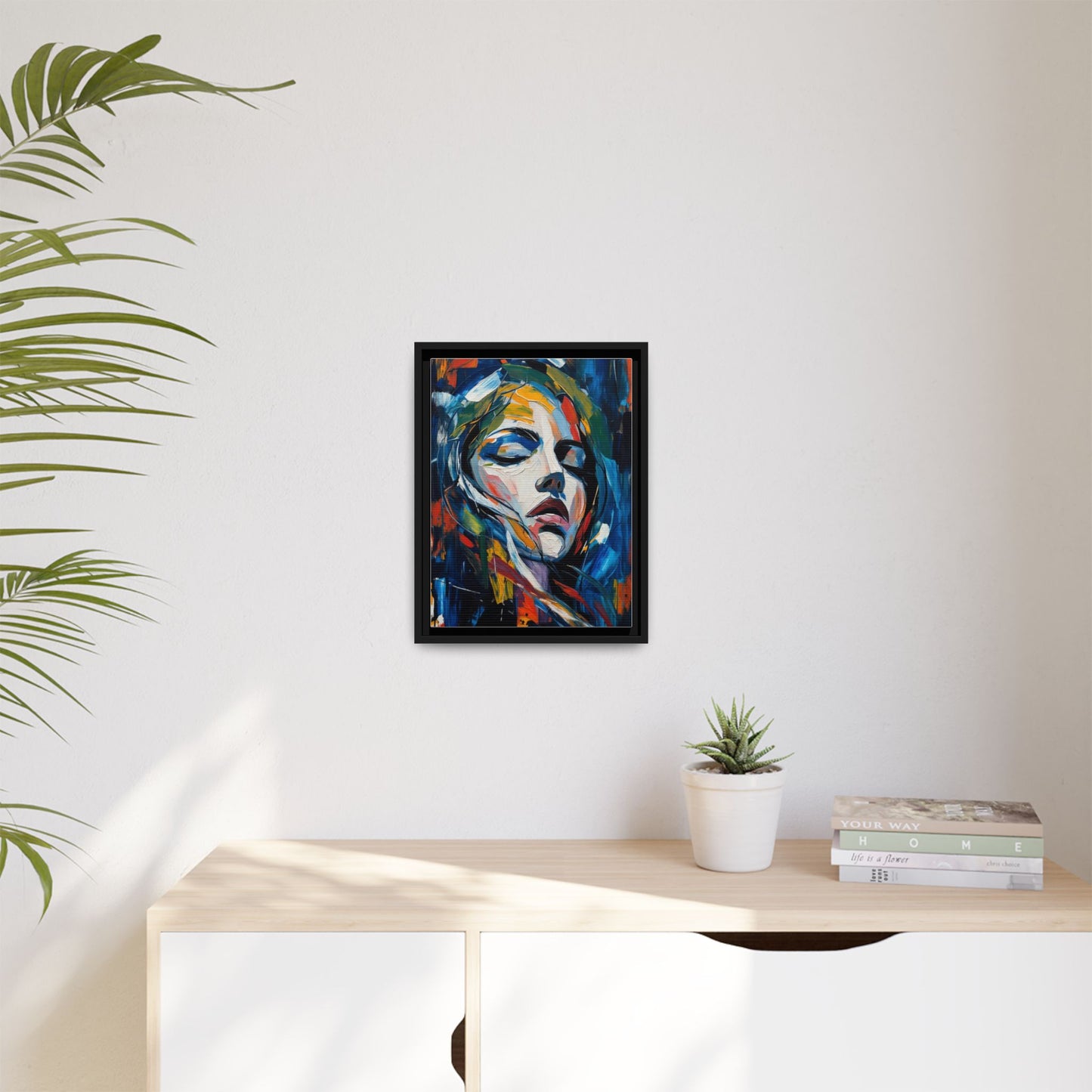 Abstract Colorful Woman Portrait — Framed Matte Canvas Wall Art