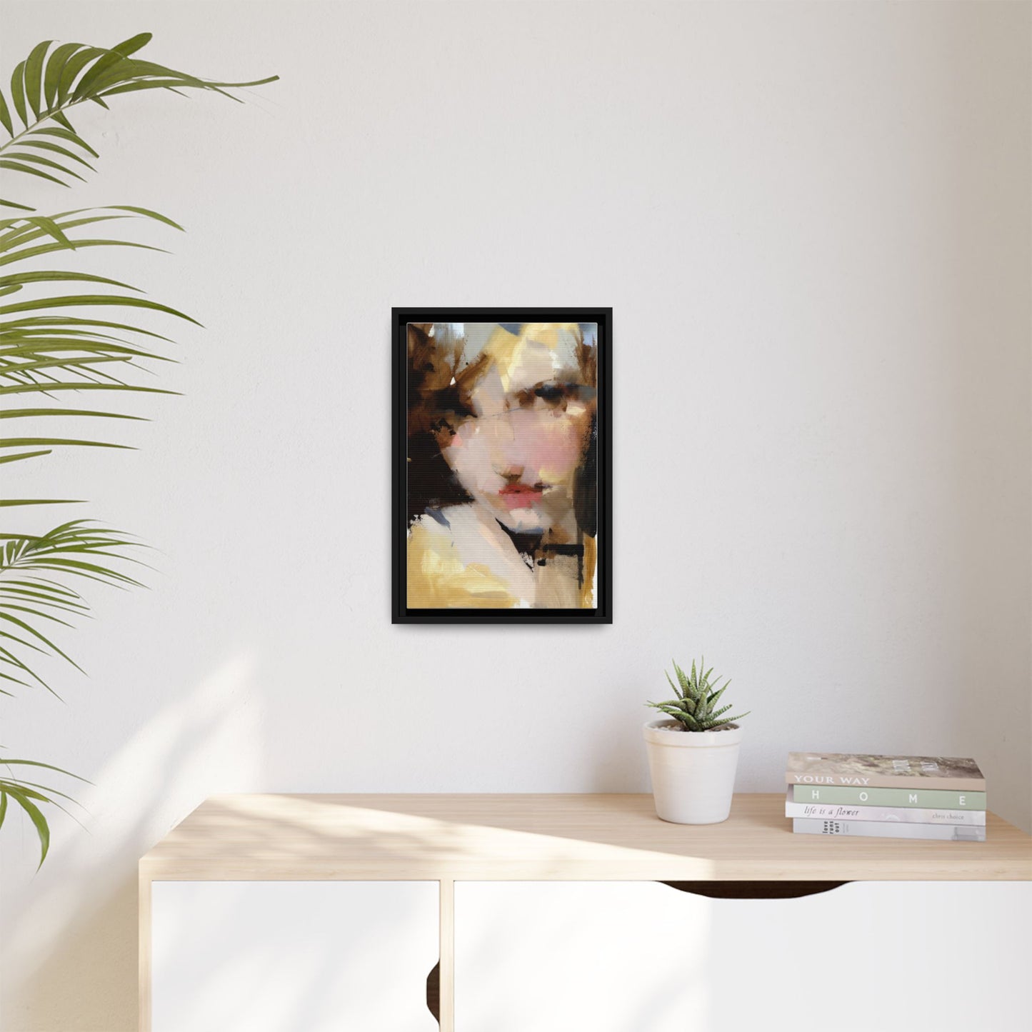 Abstract Portrait Matte Canvas Framed Print — Modern Feminine Wall Art