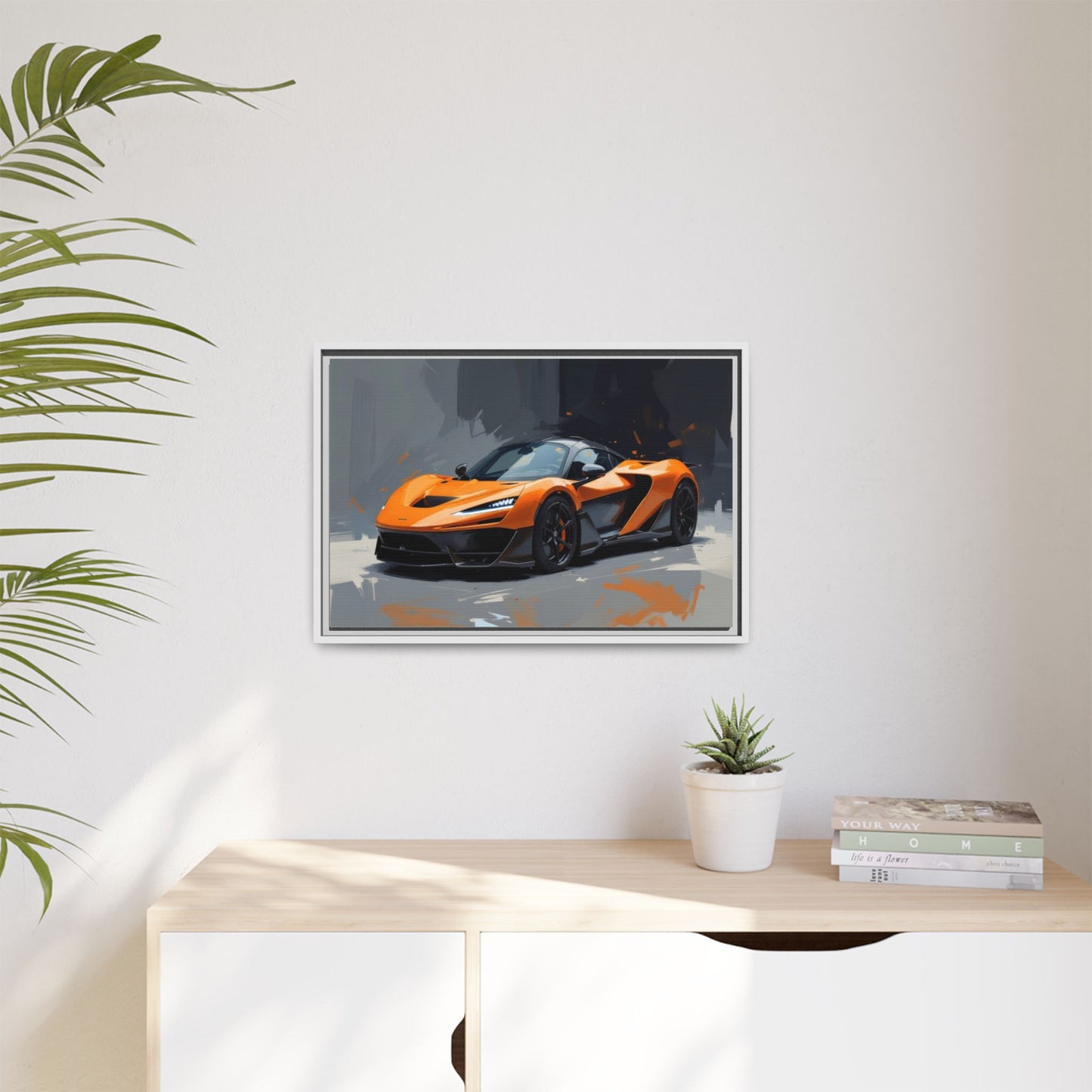 Framed Matte Canvas — Orange Sports Car Print
