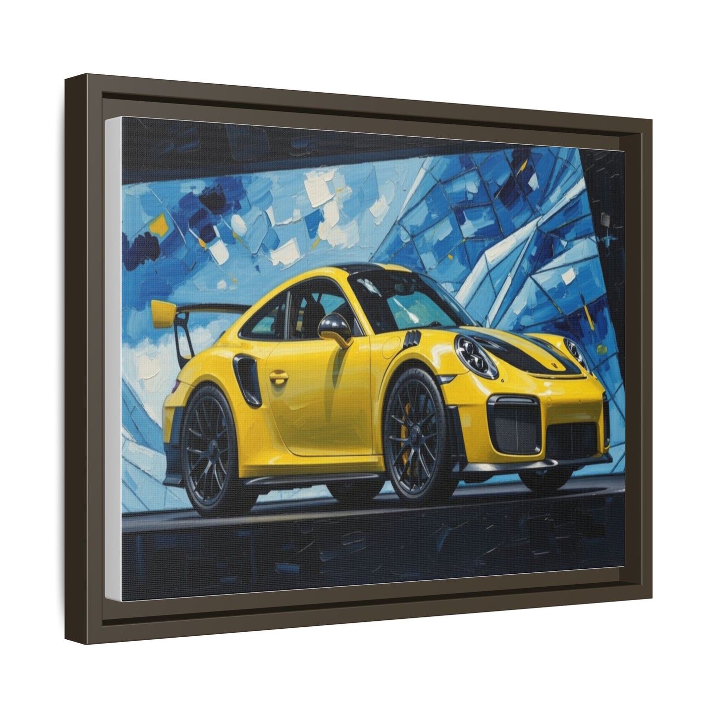Yellow Porsche Sports Car Matte Framed Canvas – Modern Automotive Wall Art