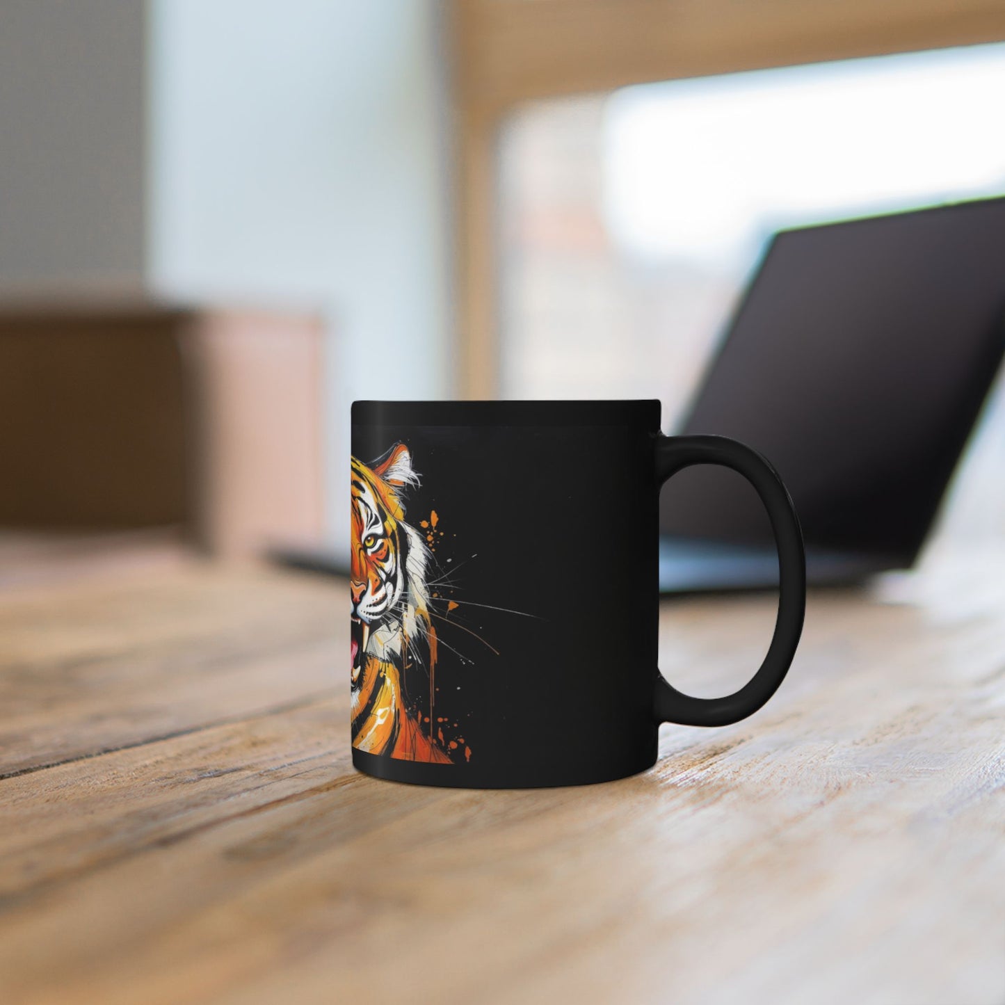 Roaring Tiger Black Mug — Bold Ceramic Coffee Cup (11oz/15oz)