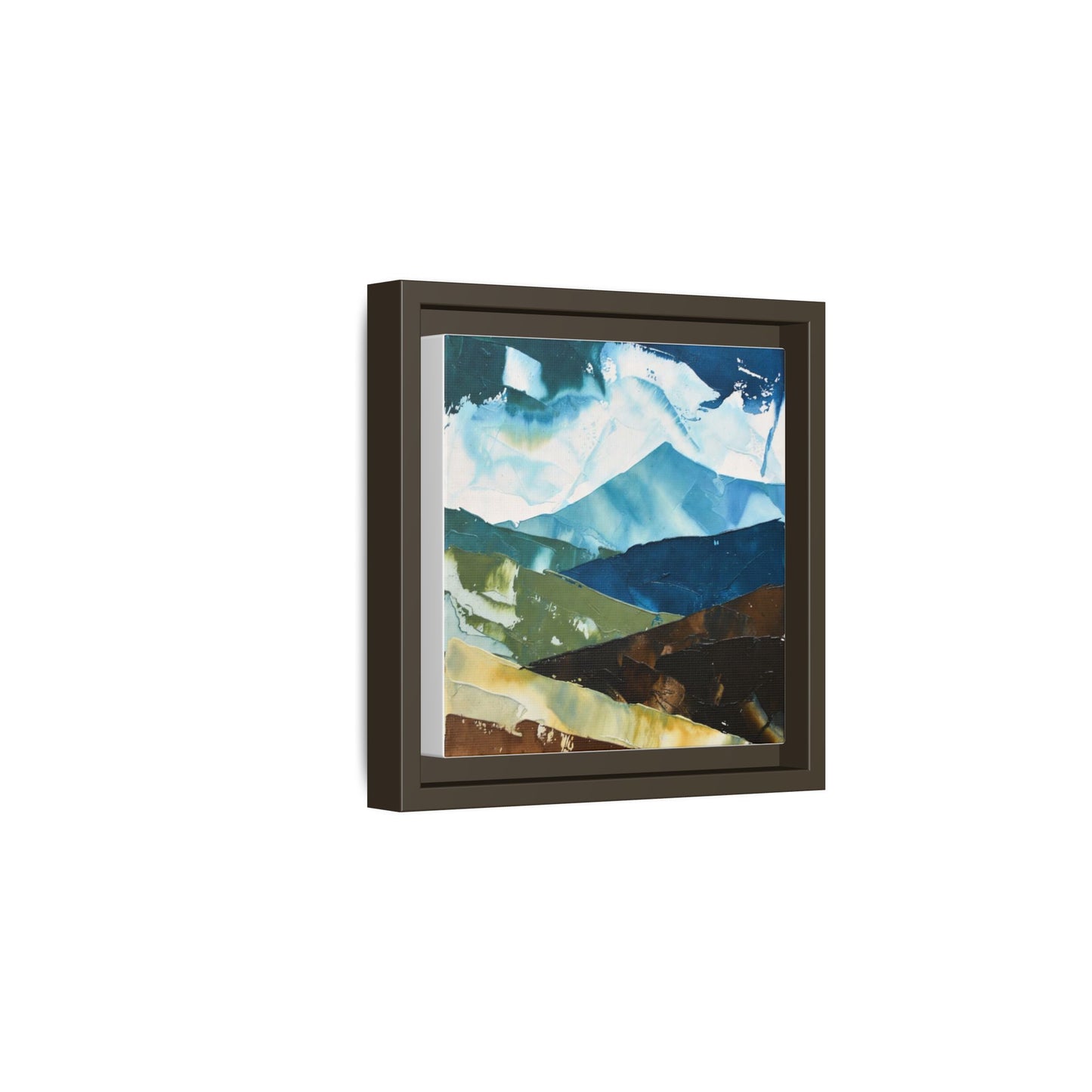 Framed Abstract Mountain Canvas Art — Blue & Earthtone Landscape Print