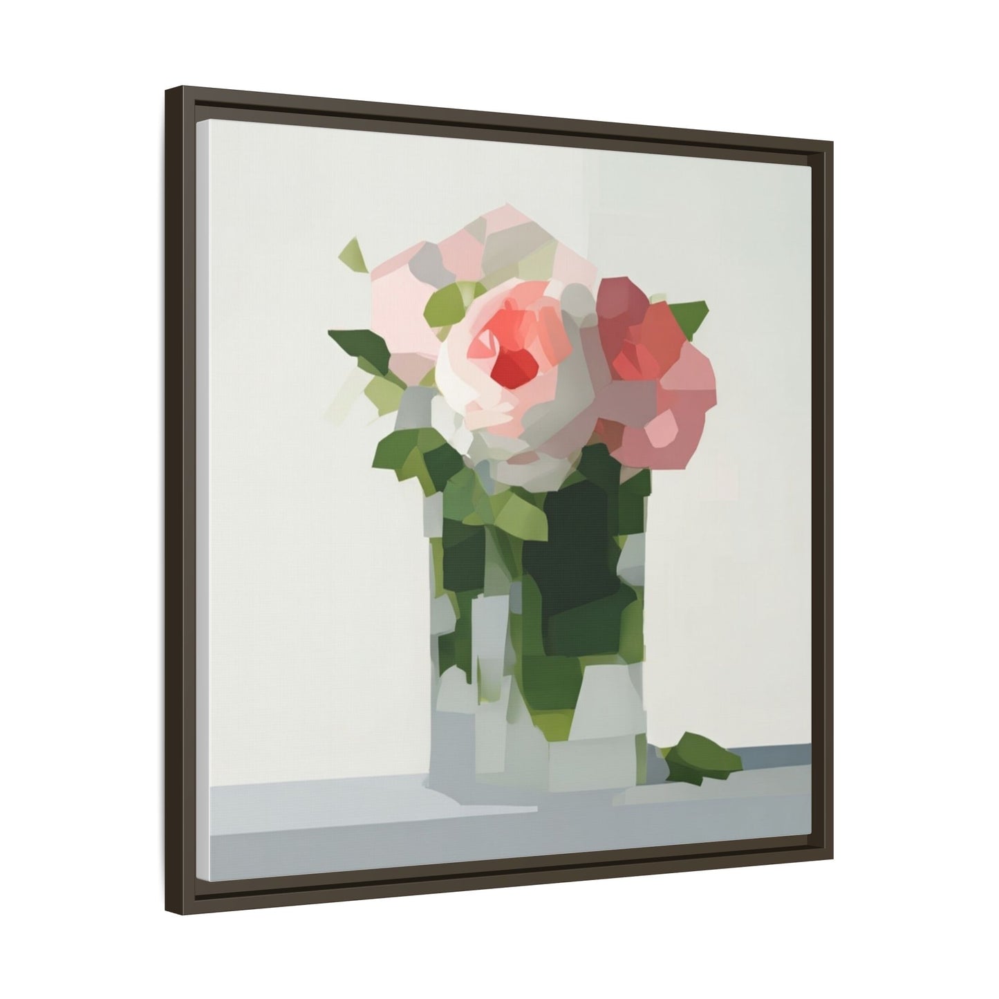 Framed Floral Canvas Print — Modern Pink Roses Still Life