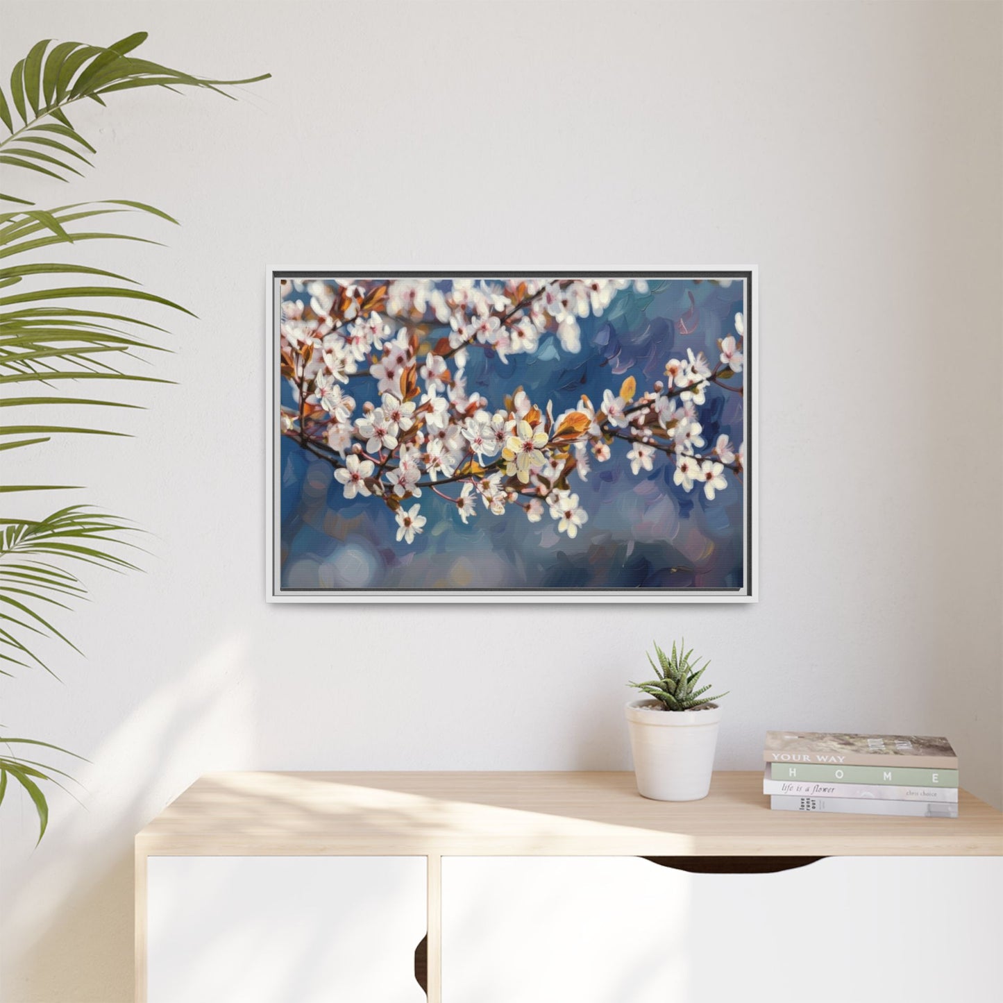 Framed Matte Canvas Print — Cherry Blossom Branch Wall Art