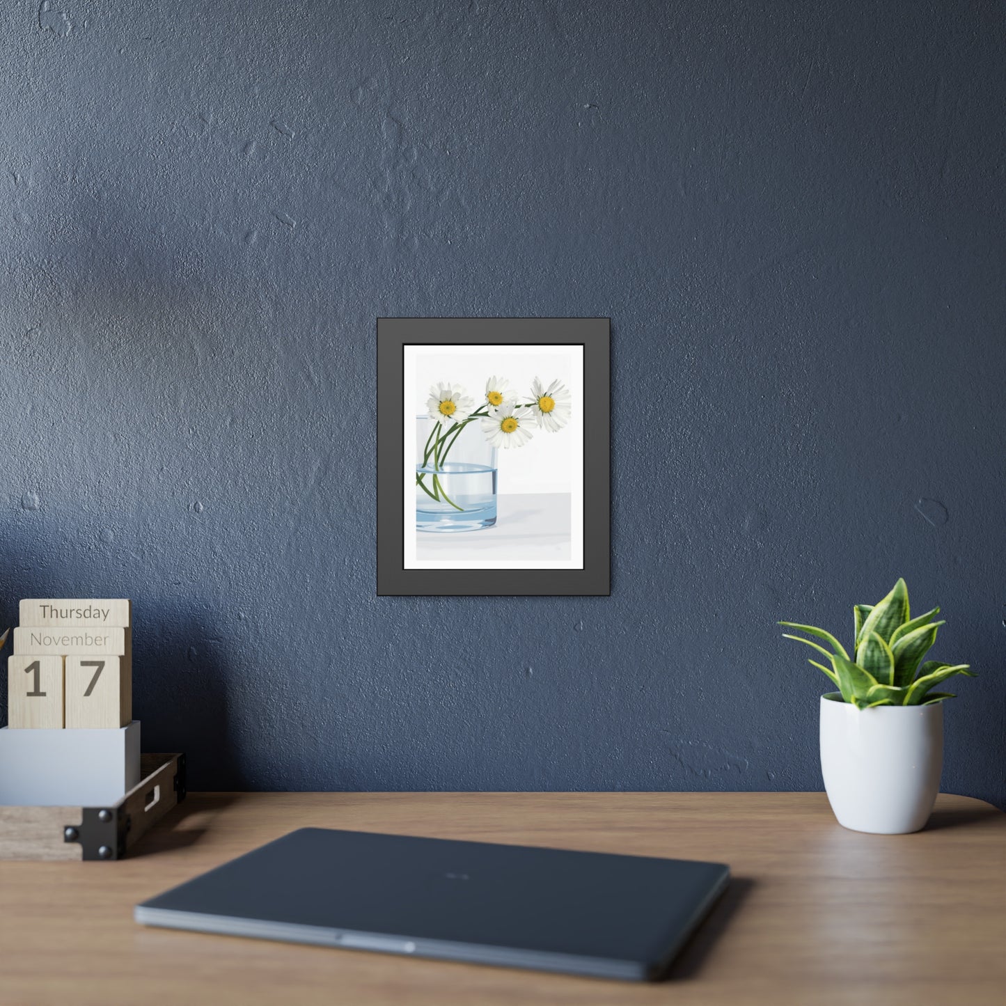 Framed Poster — Daisies in Glass Vase Wall Art, Minimal Botanical Print for Living Room