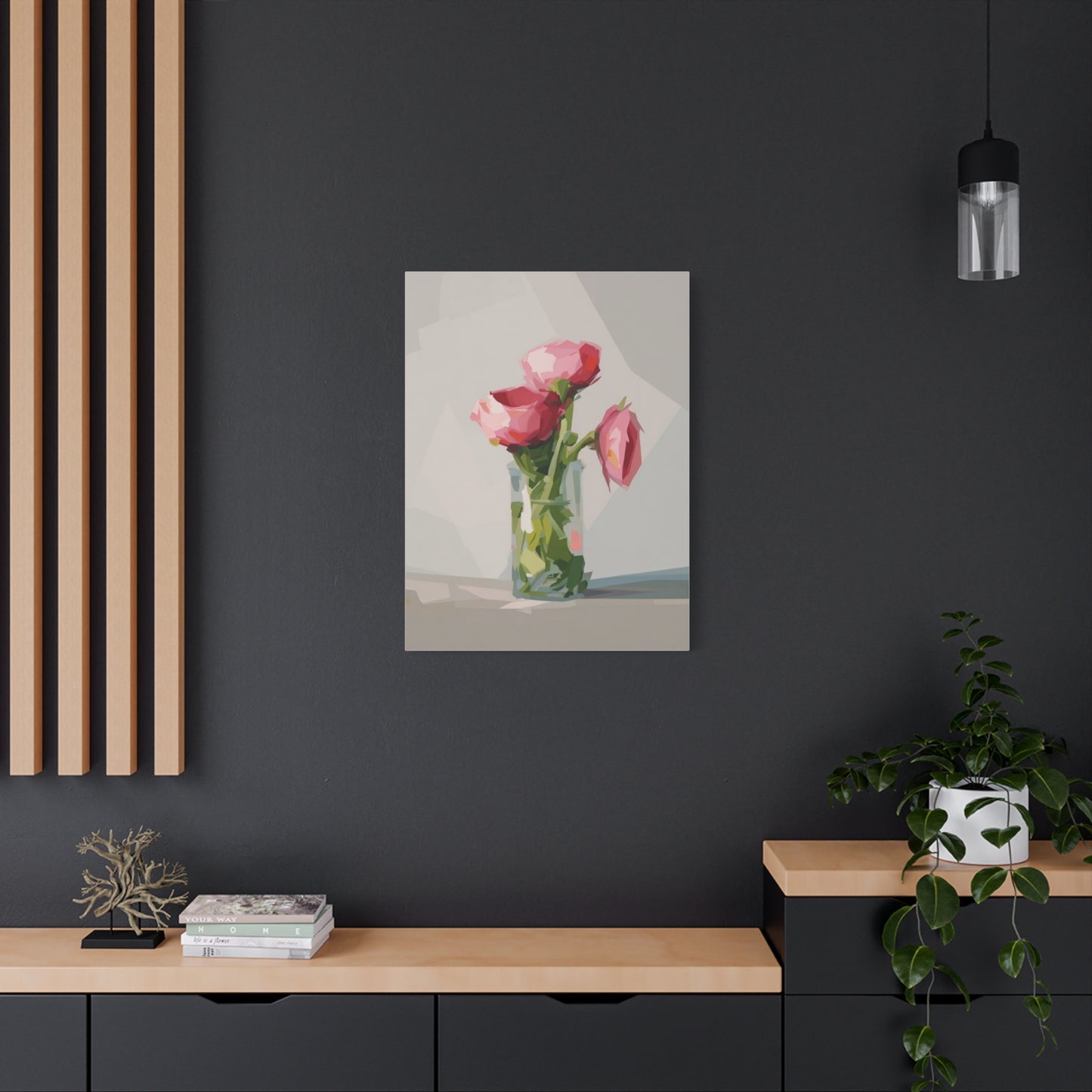 Pink Floral Vase Canvas Print — Stretched Matte Wall Art