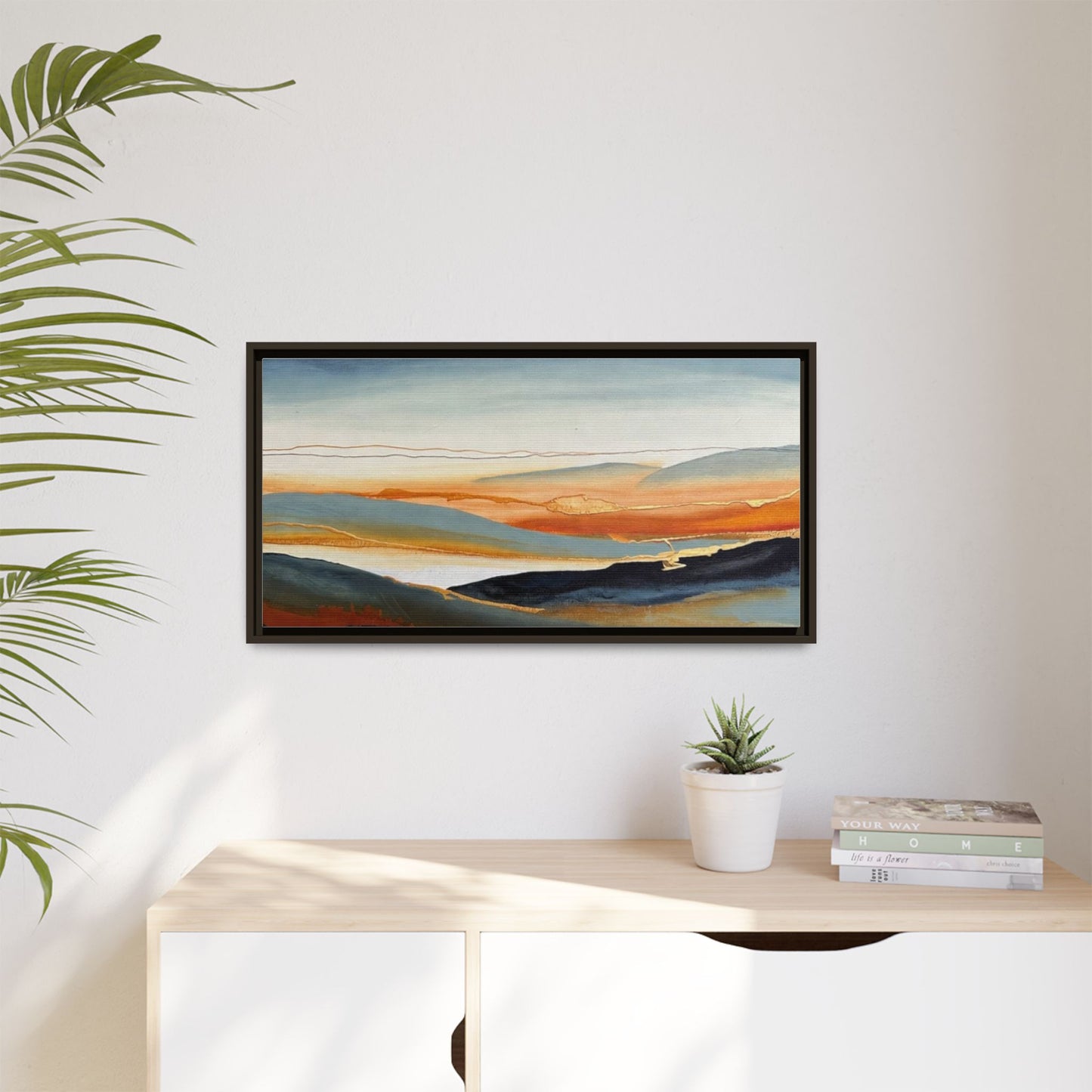 Framed Matte Canvas: Abstract Coastal Sunset Landscape Wall Art