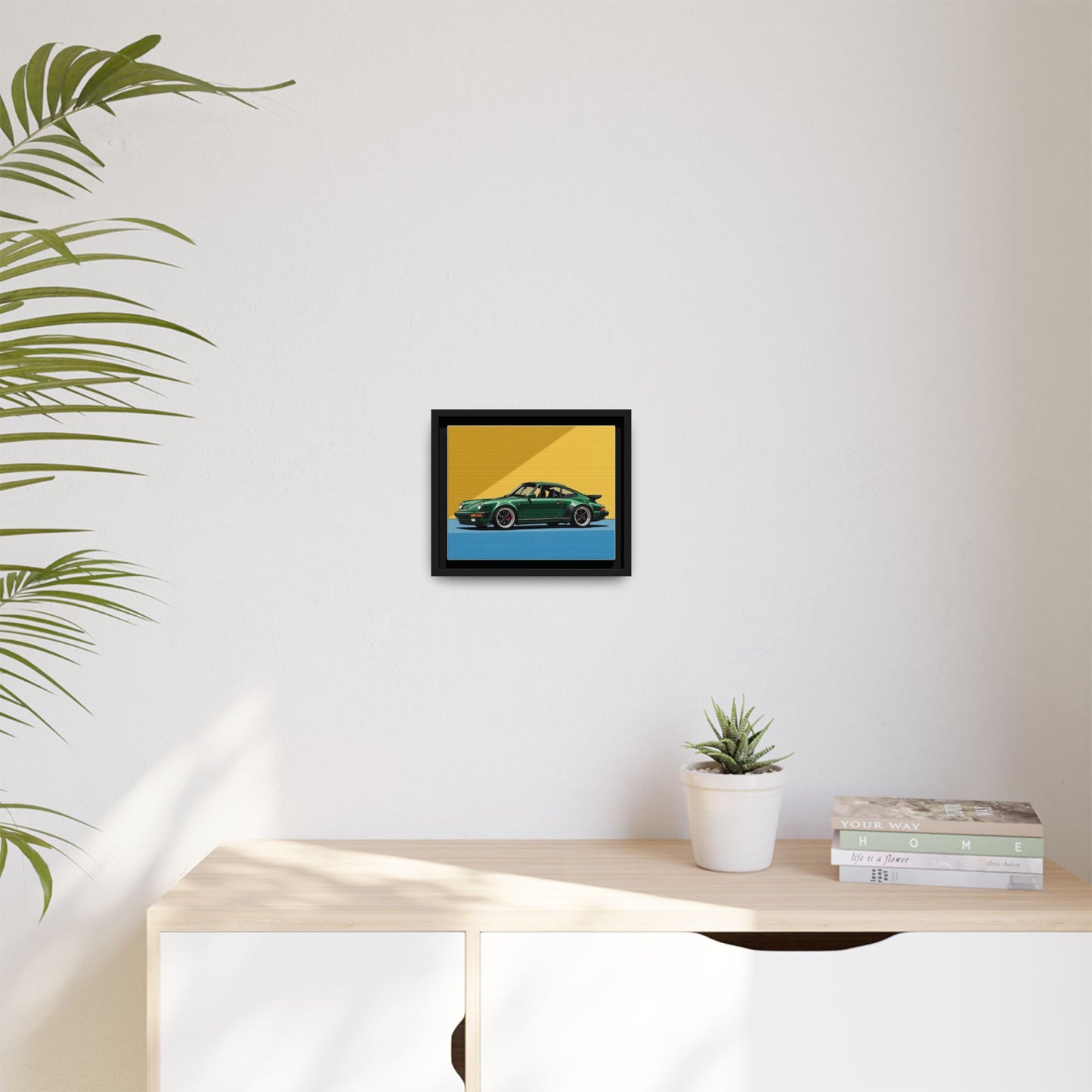 Framed Matte Canvas — Green Sports Car Wall Art