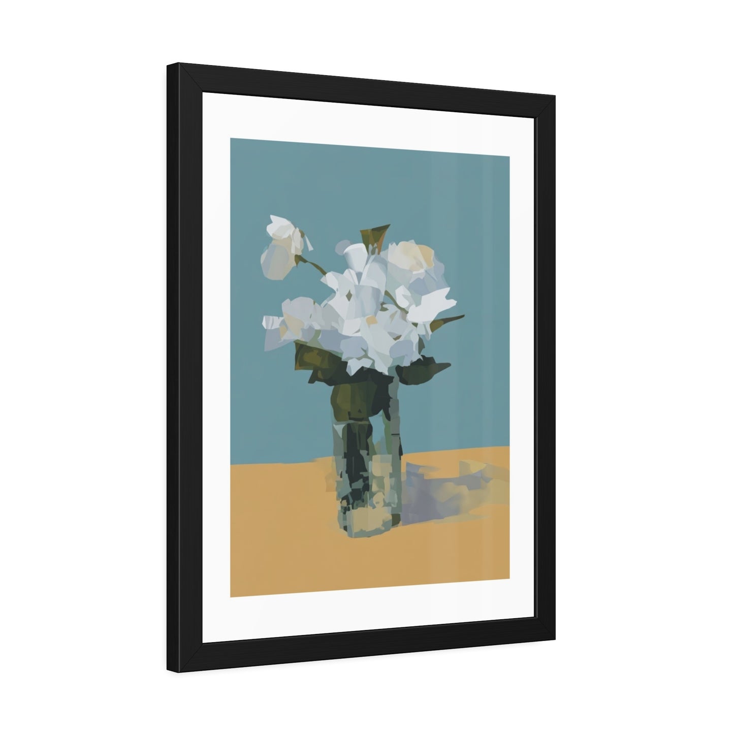 Framed Floral Poster - Modern White Blossoms in Vase Wall Art