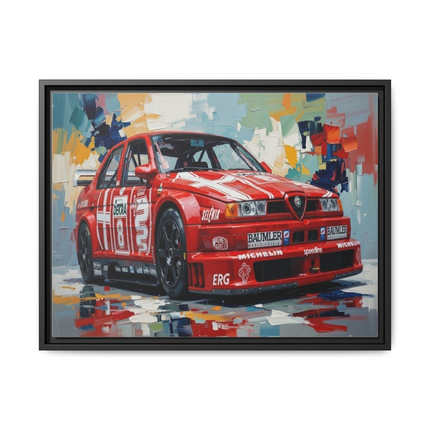 Framed Racing Car Canvas Print — Red Alfa Romeo Track Art