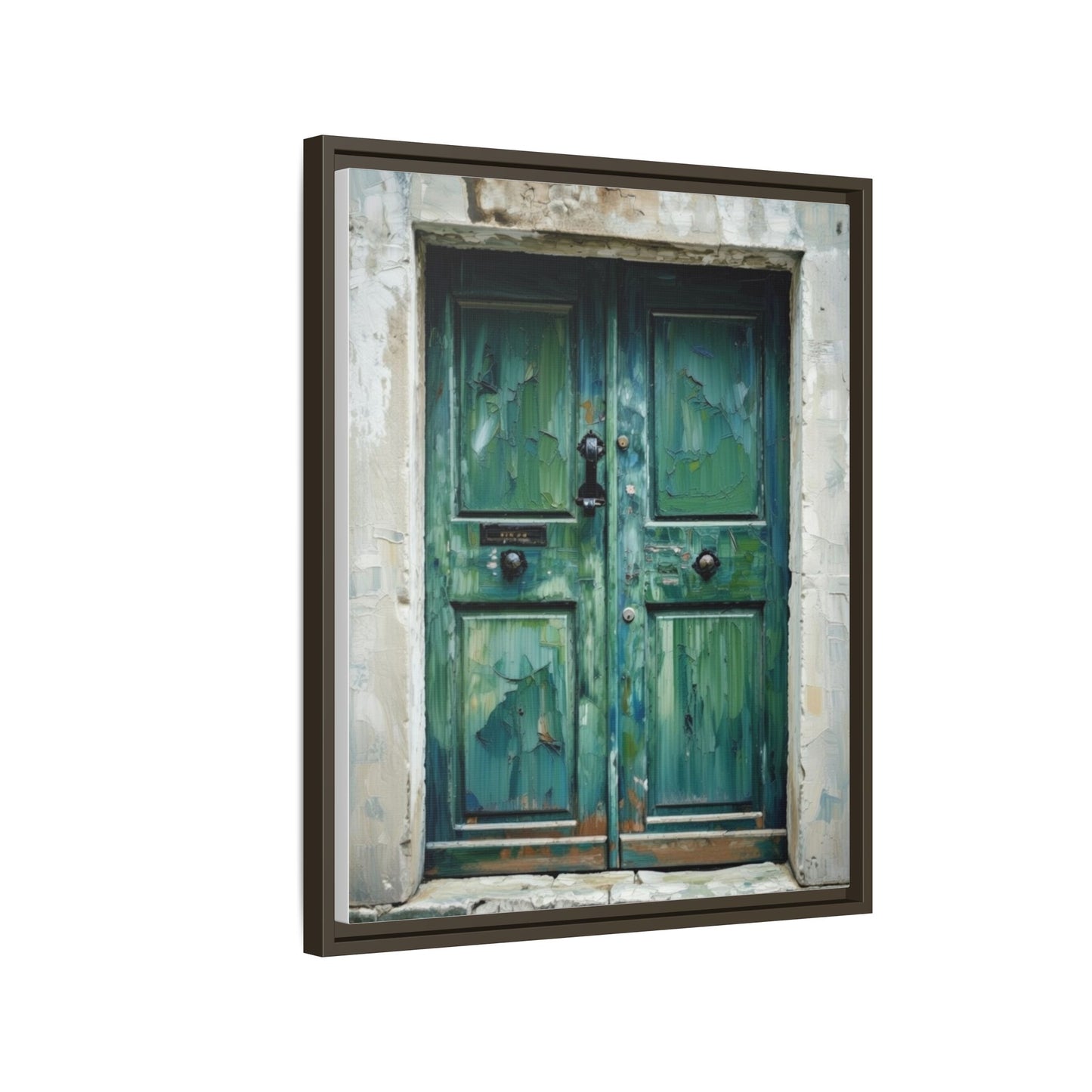 Framed Matte Canvas Art — Weathered Green Door Wall Print