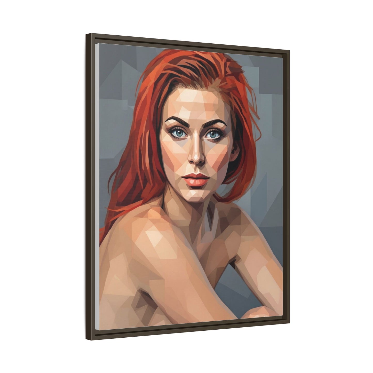 Framed Matte Canvas Portrait — Geometric Redhead Wall Art