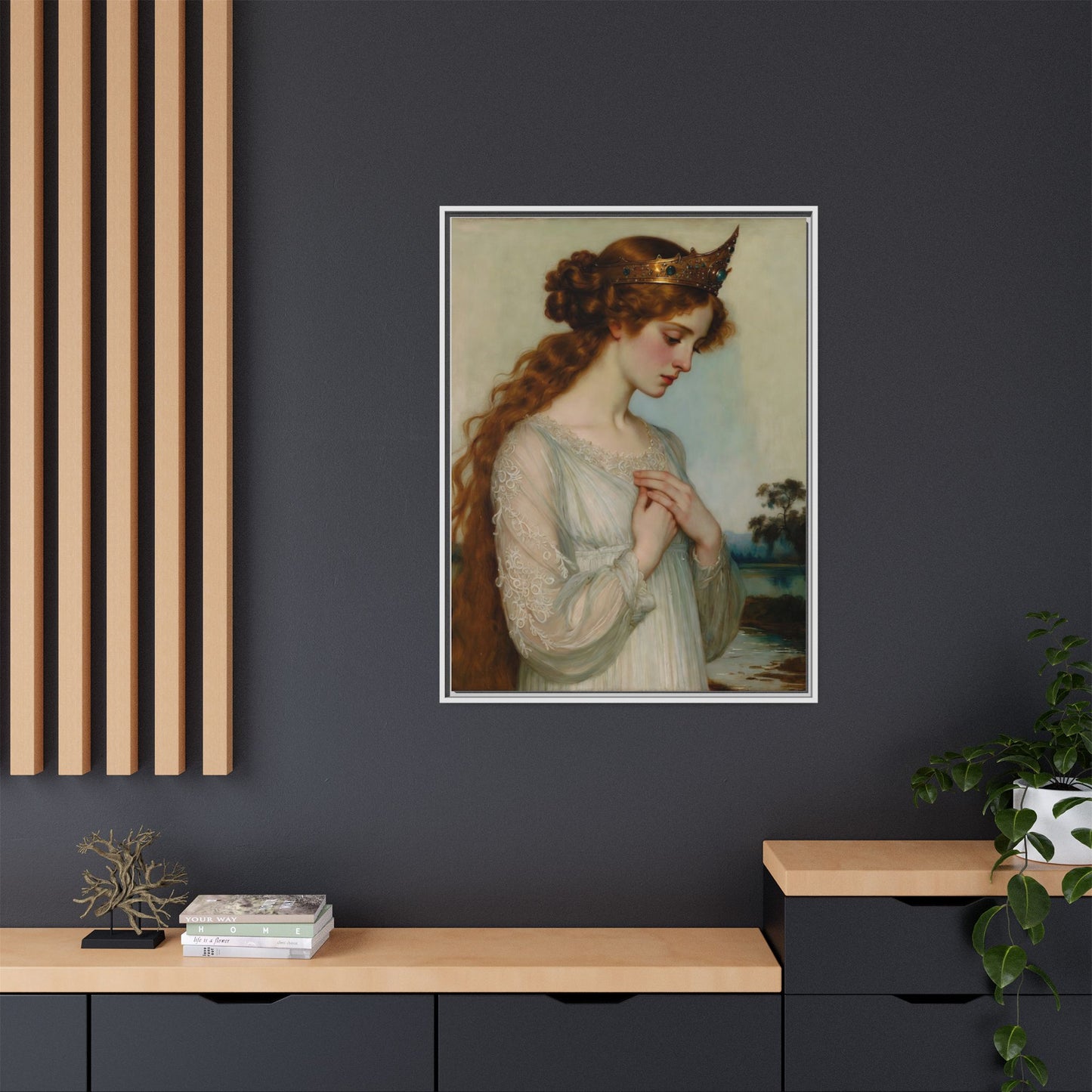 Framed Matte Canvas Print — Vintage Pre-Raphaelite Princess Portrait