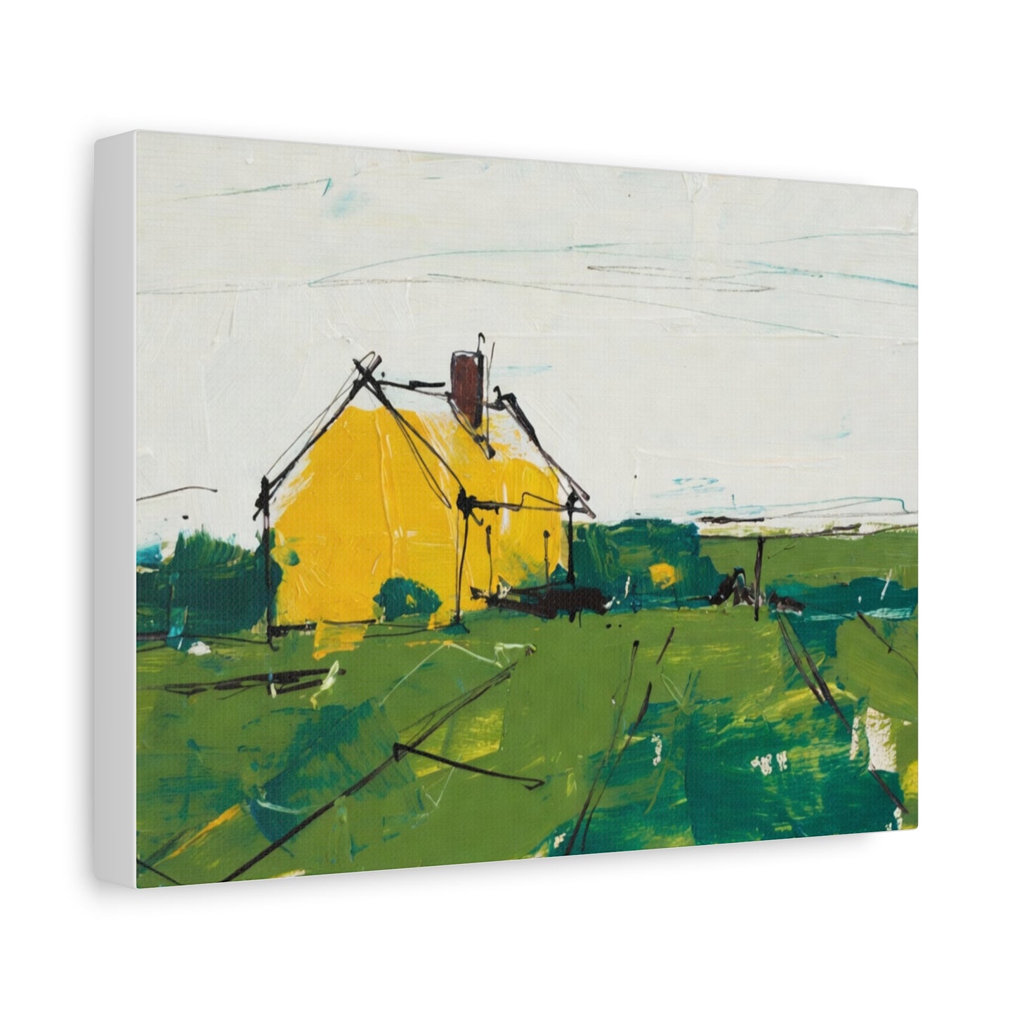 Yellow Cottage Landscape Canvas - Matte Stretched Wall Art