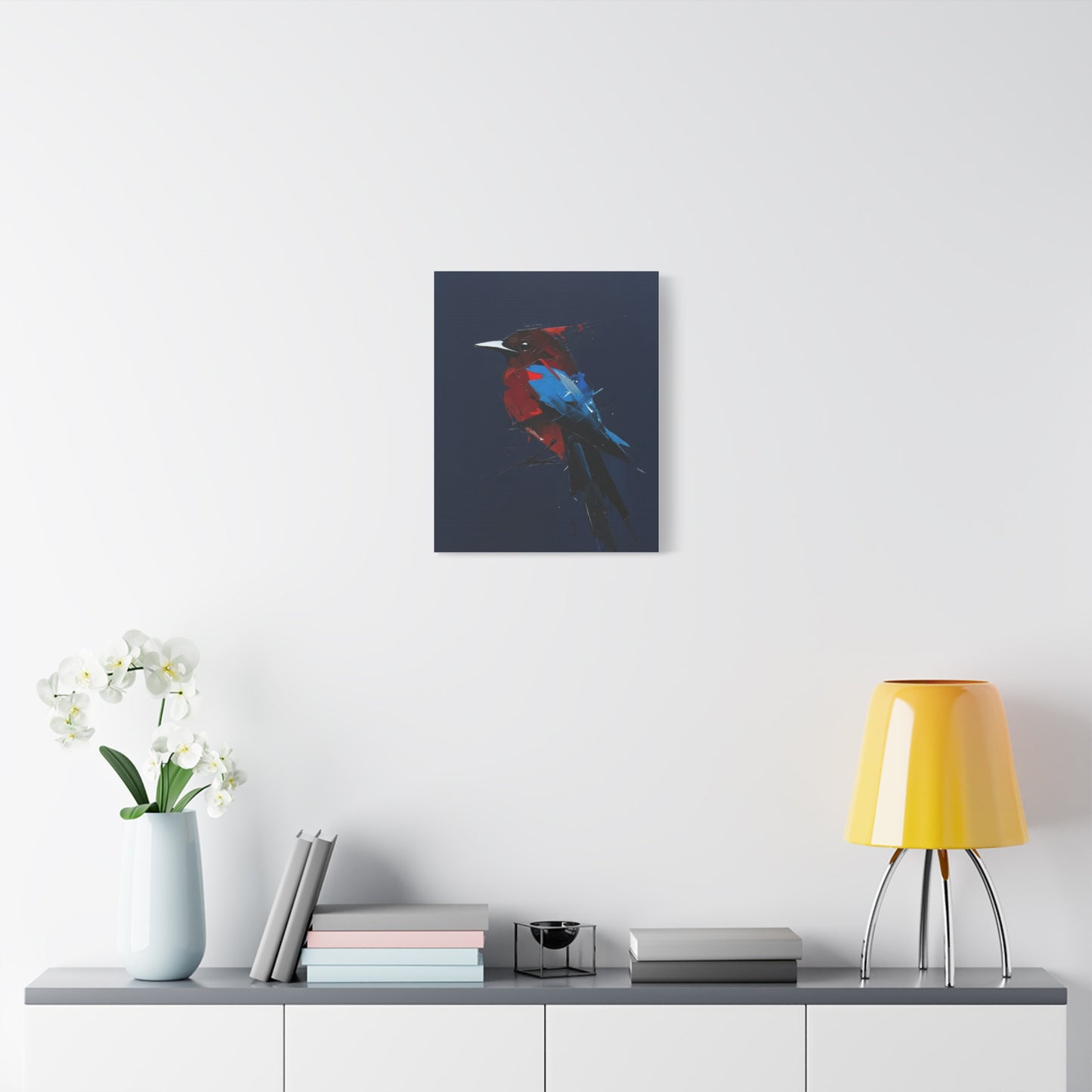 Abstract Red & Blue Bird Canvas Print — Matte Stretched Wall Art