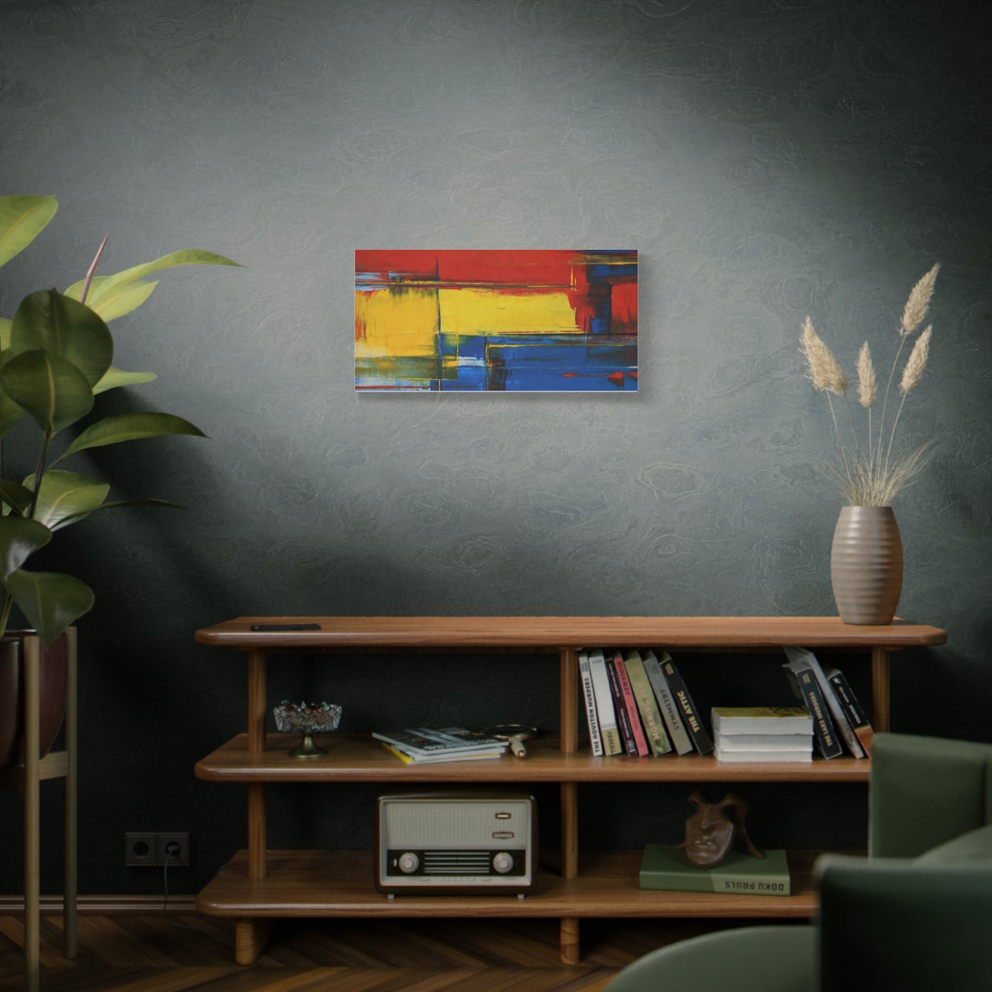 Abstract Color Block Matte Canvas Wall Art — Red, Yellow & Blue Stretched Canvas