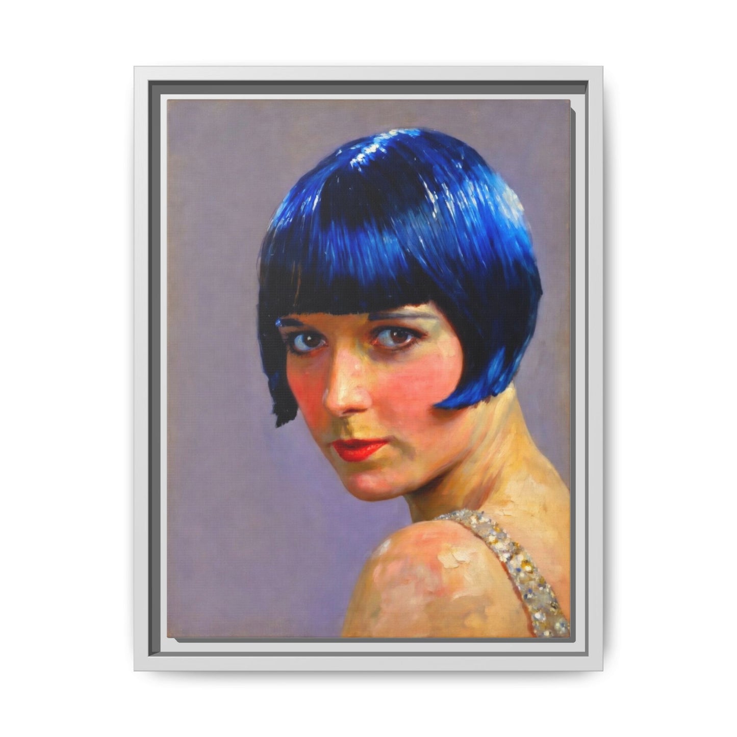 Framed Matte Canvas Art Print — Vintage Portrait with Blue Bob