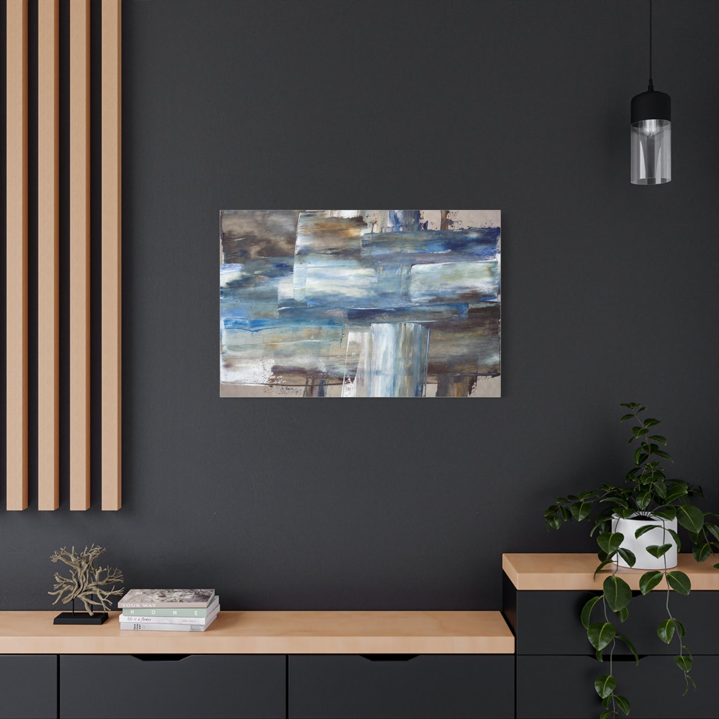 Abstract Blue Waterfall Matte Canvas Wall Art, Stretched 1.25"