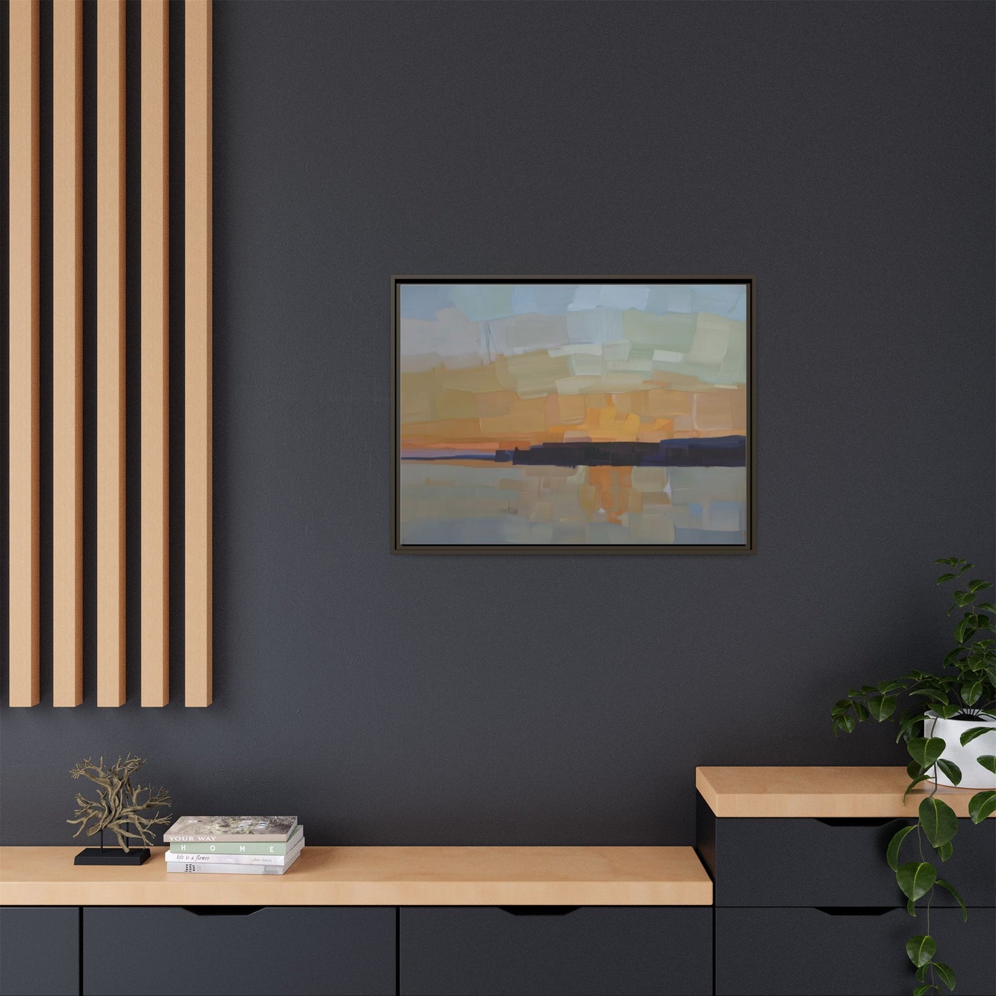 Framed Matte Canvas Sunset Abstract Landscape Art Print