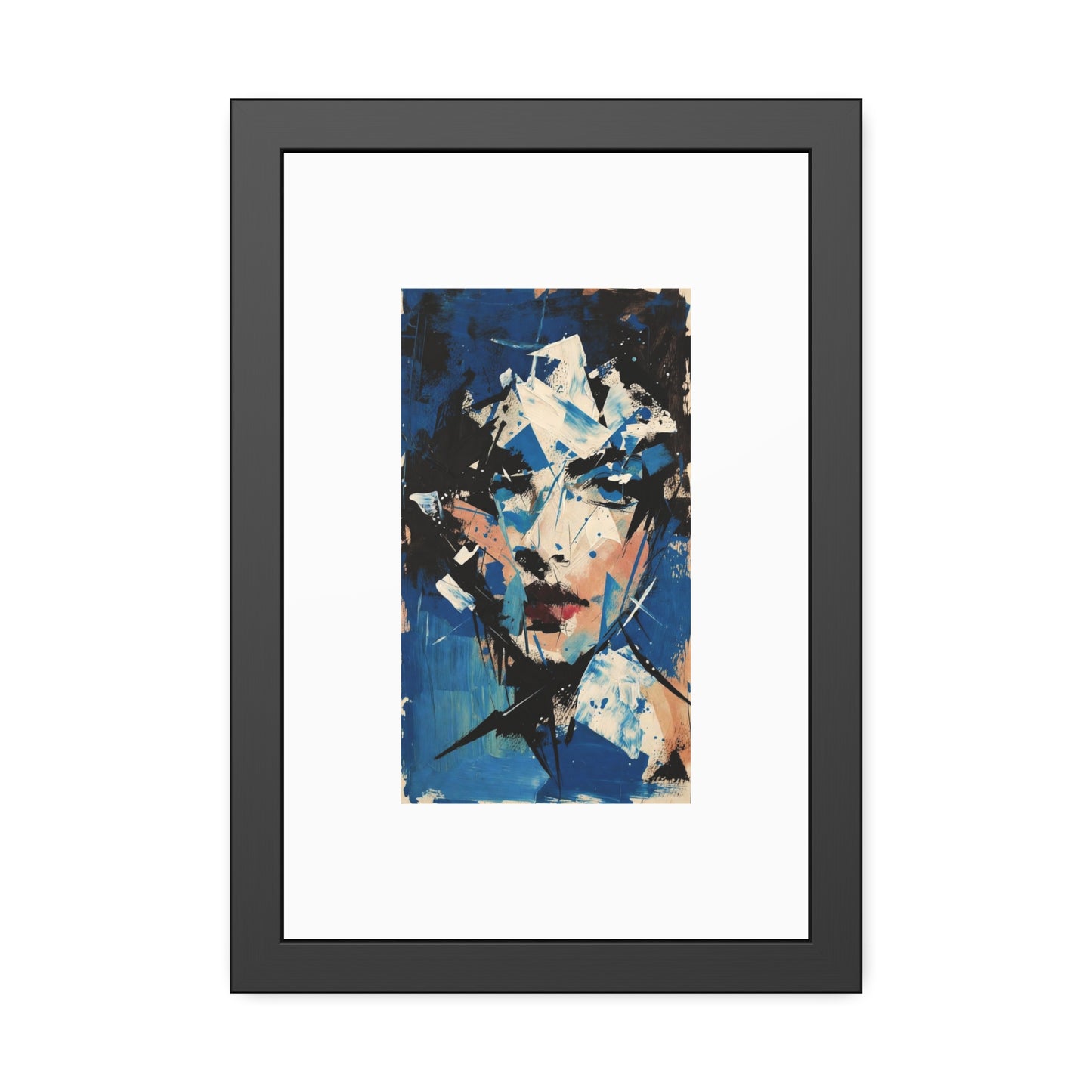 Abstract Blue Portrait Framed Paper Poster — Modern Expressionist Wall Art