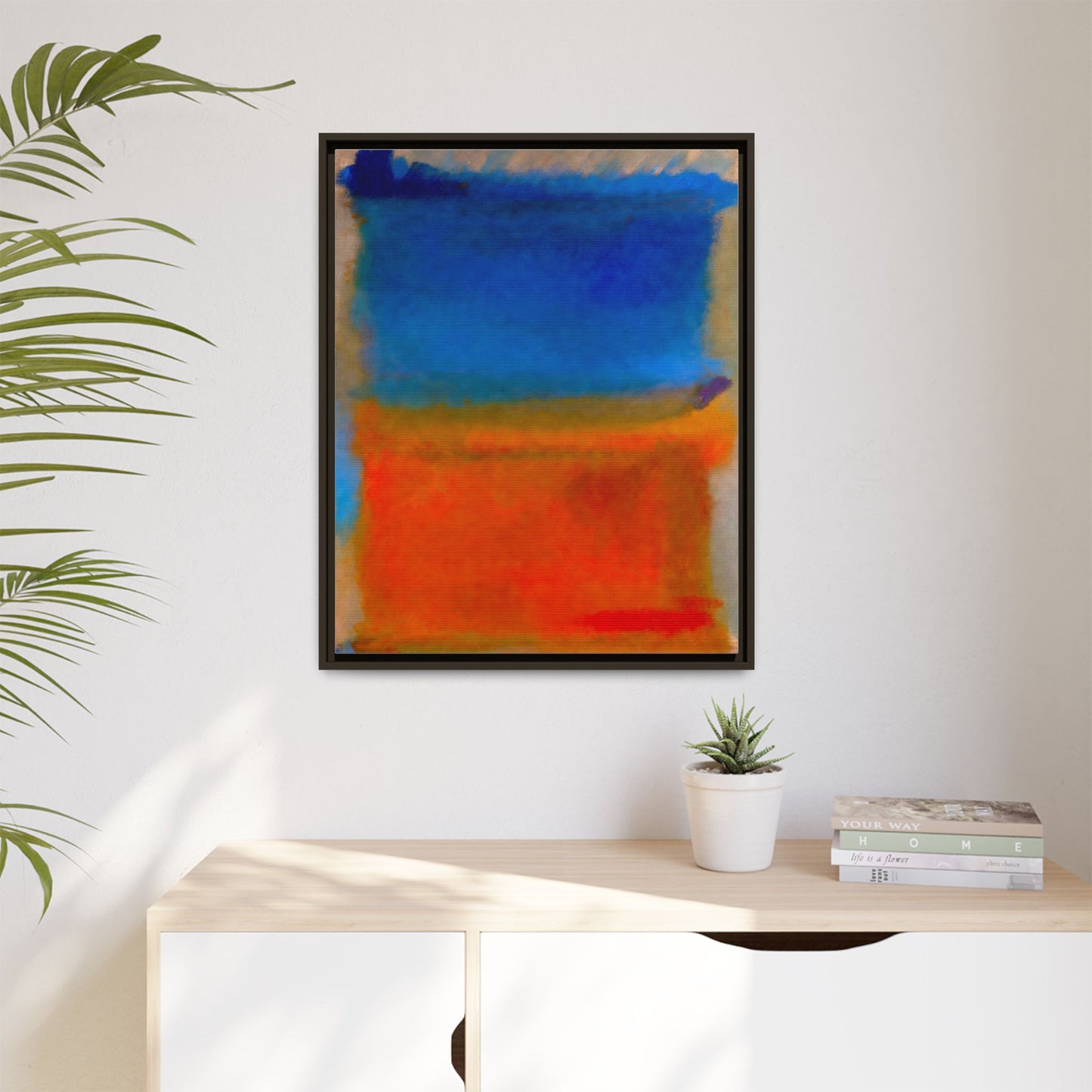 Abstract Color Block Matte Canvas Framed Wall Art — Blue & Orange Modern Painting