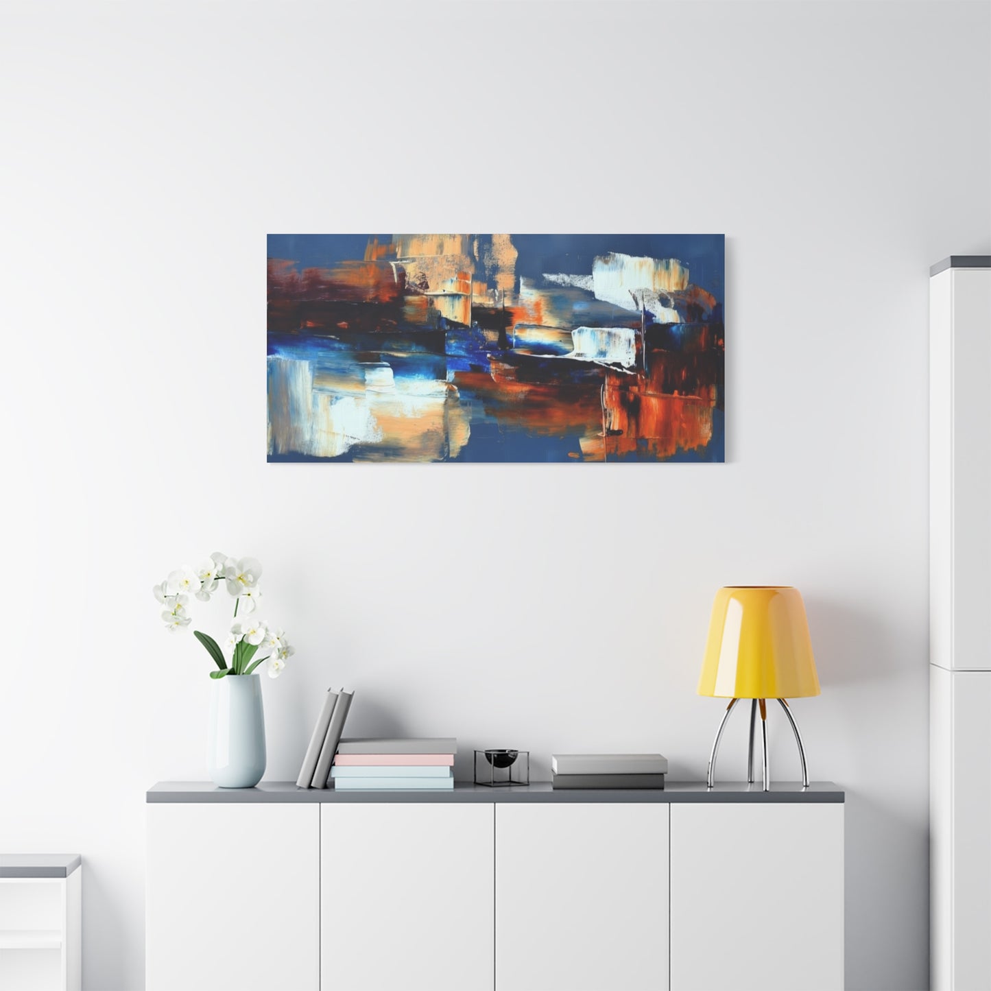 Abstract Blue & Orange Canvas Wall Art — Modern Matte Stretched Canvas