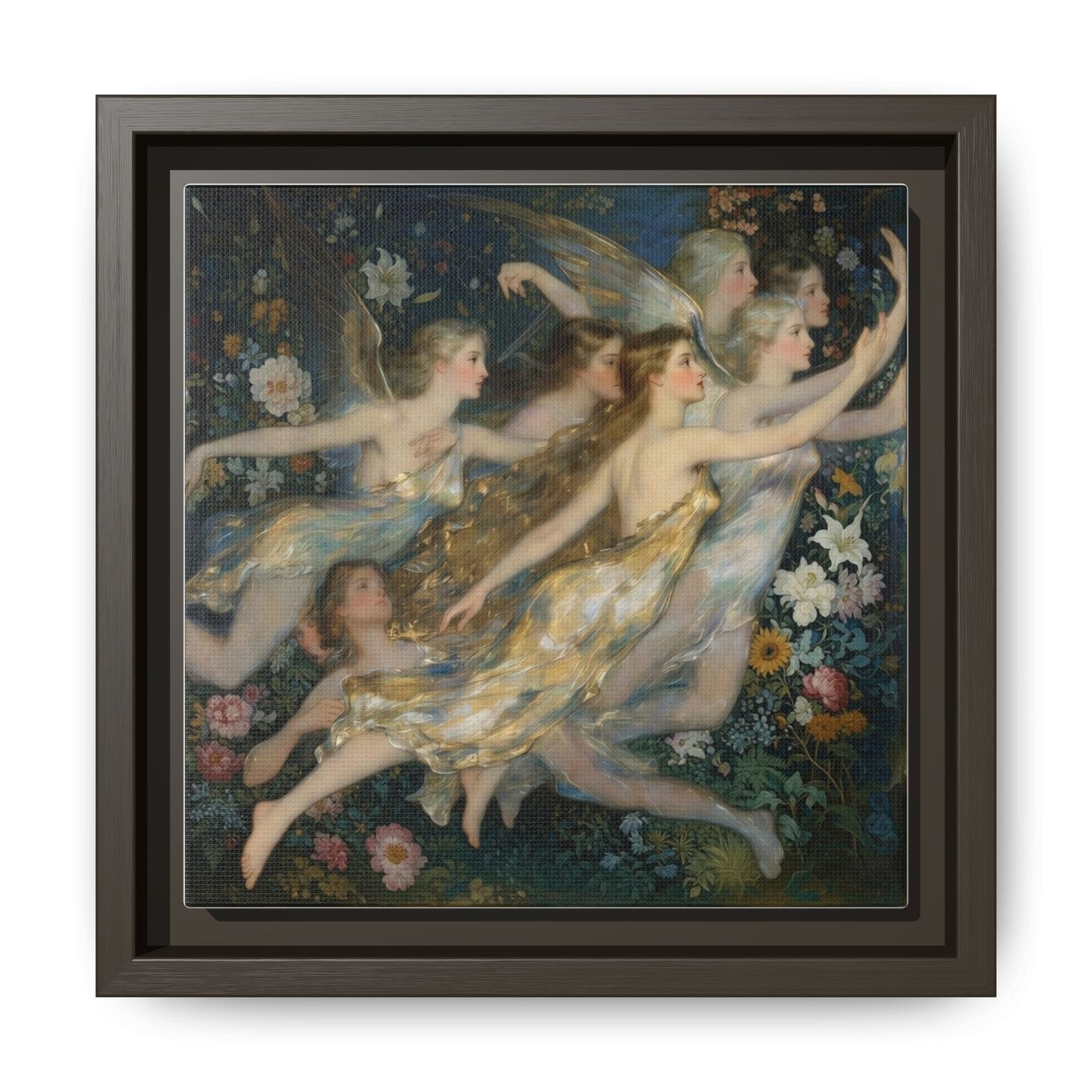 Framed Matte Canvas Wall Art — Vintage Fairies & Floral Painting