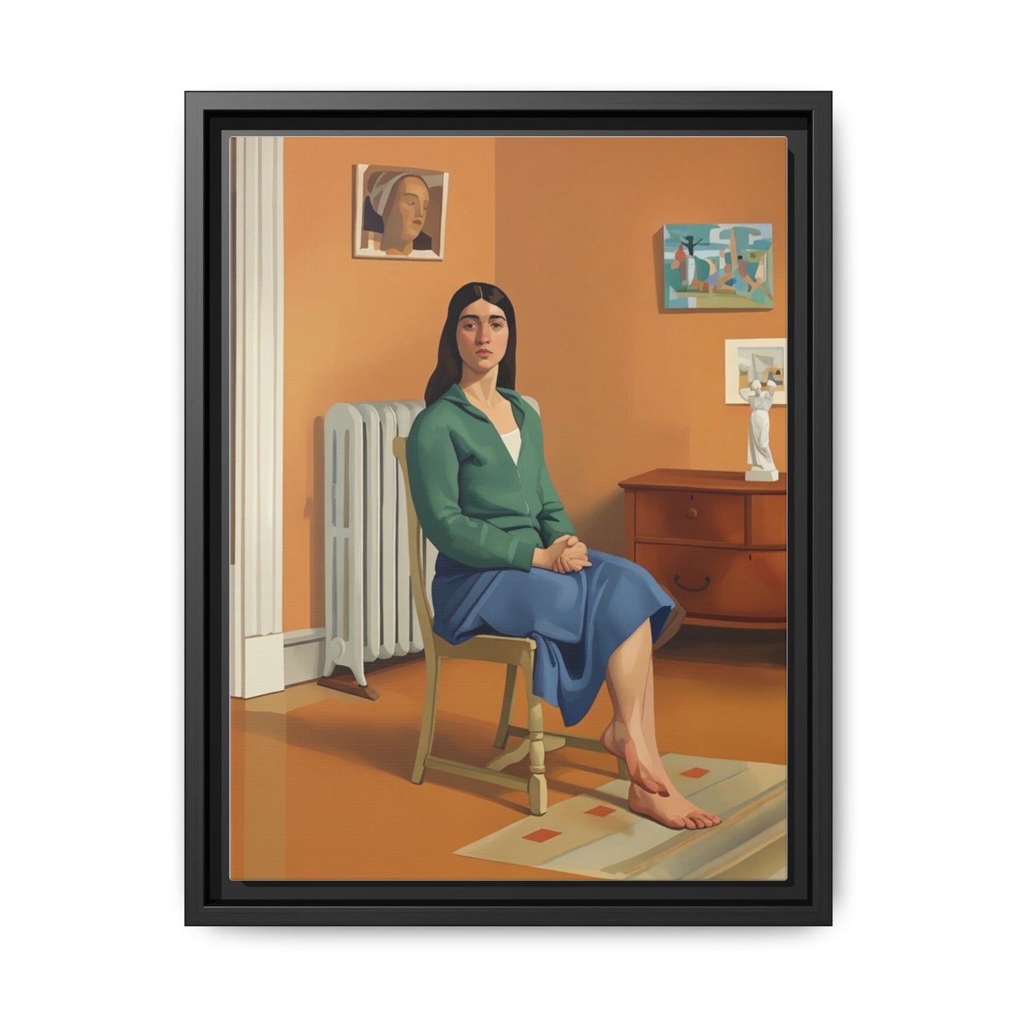 Framed Matte Canvas Print — Woman Seated in Warm Interior (Midcentury Portrait)