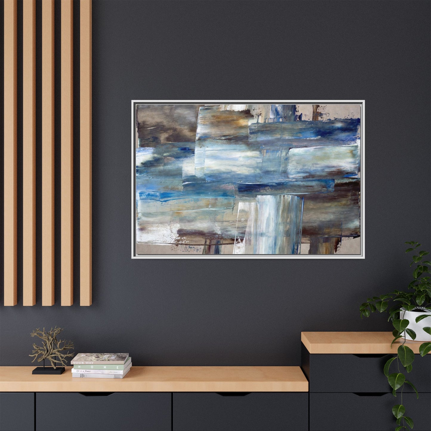 Abstract Blue Coastal Matte Canvas Framed Wall Art